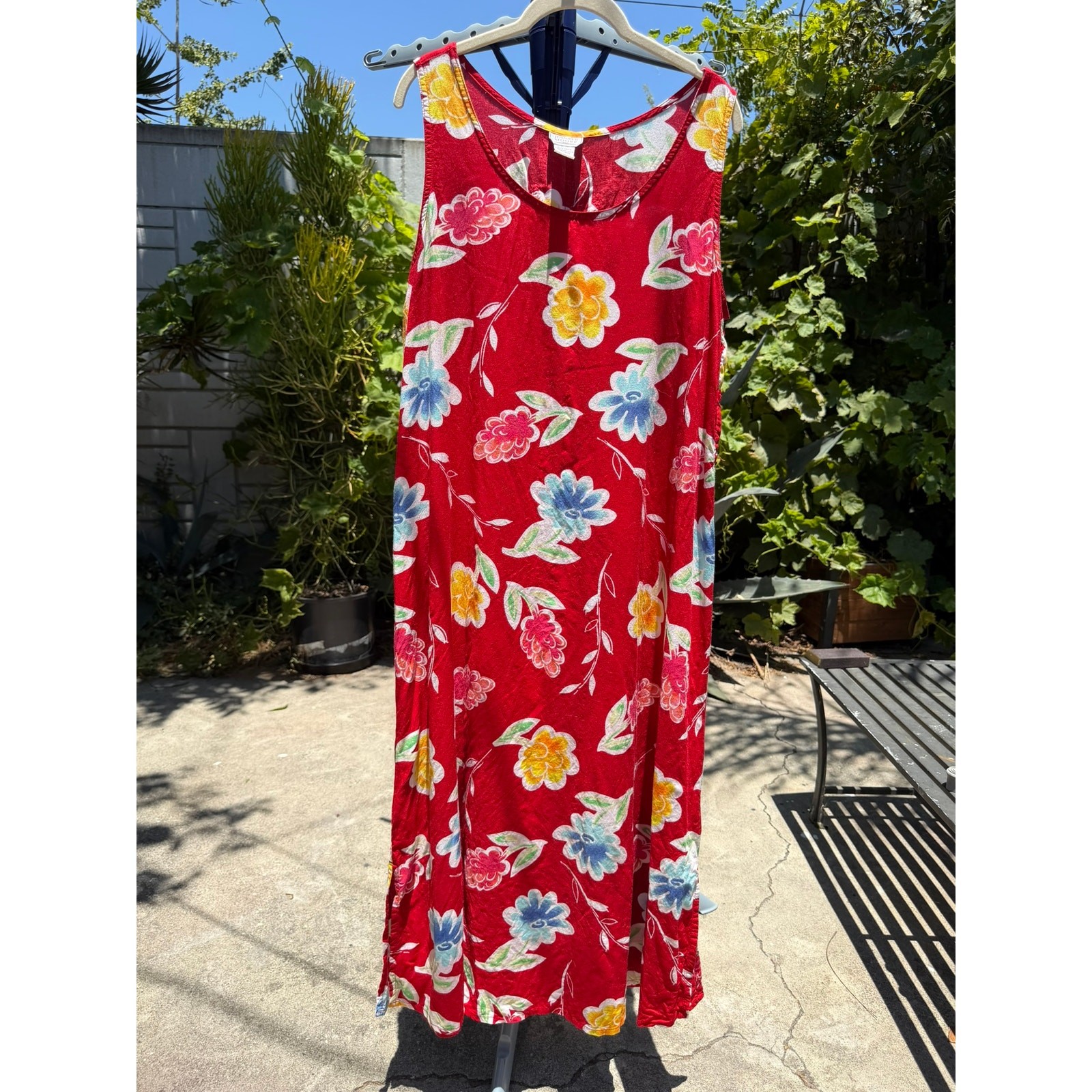 Vintage 90s Jennifer Moore Shift Maxi Dress Large Red Floral