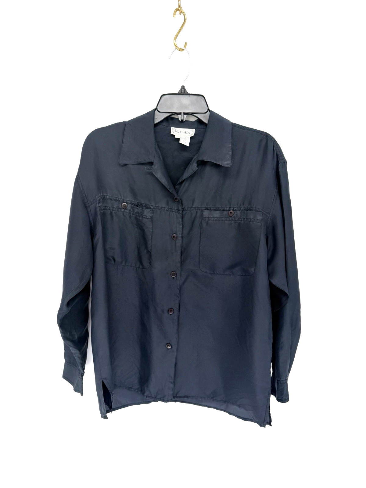 Vintage Silkland Navy Blue Women’s Silk Blouse Small