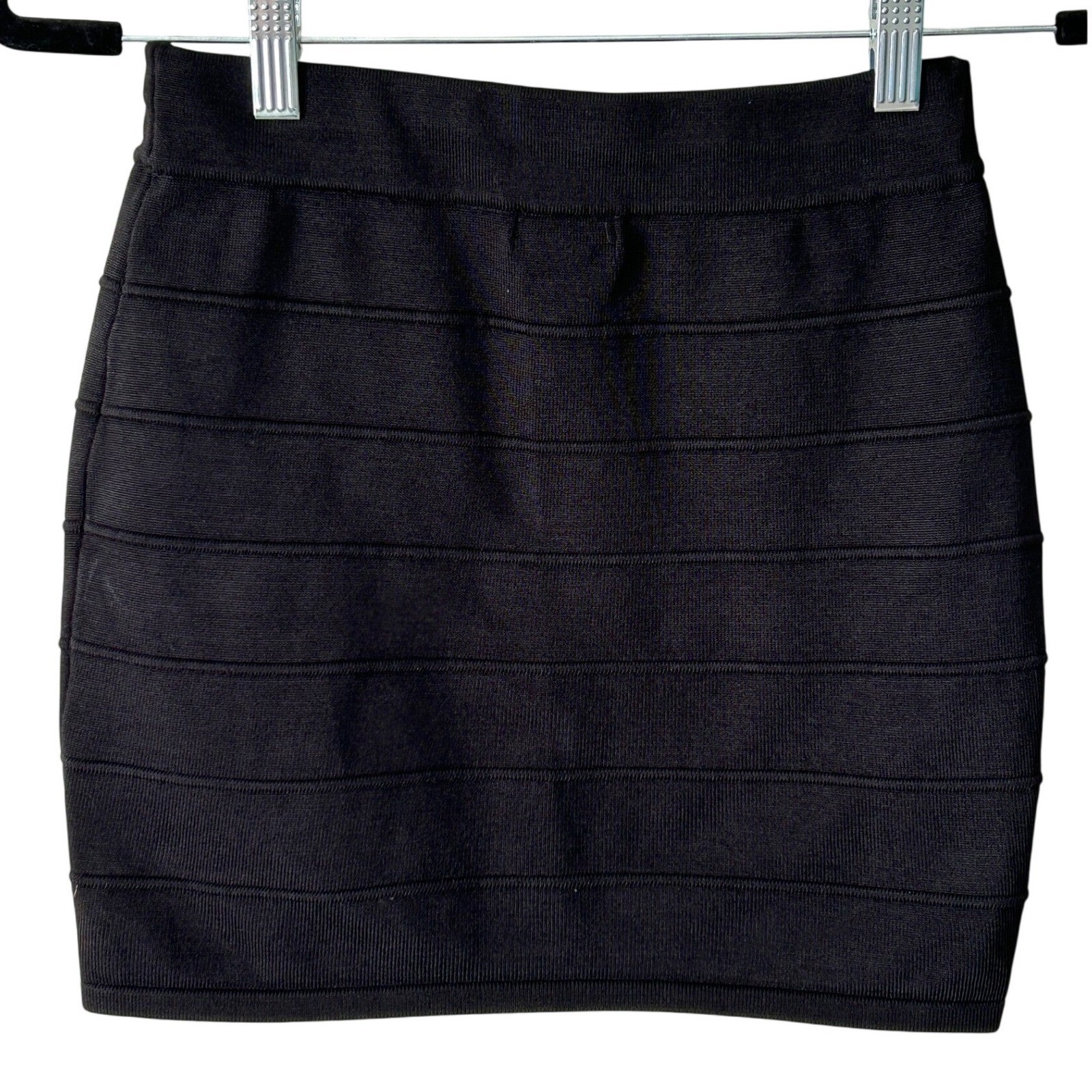 Wet Seal Vintage Black Pencil Mini Skirt Horizontal Ribbed Stripe Women’s Small