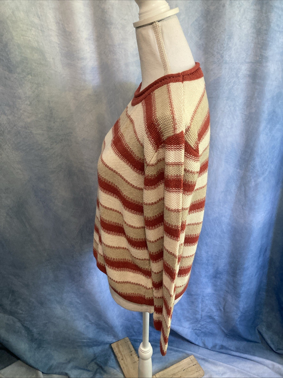 Vtg 90s Forever Creative Knit Striped Sweater Red Cream Cropped Cotton USA Indie