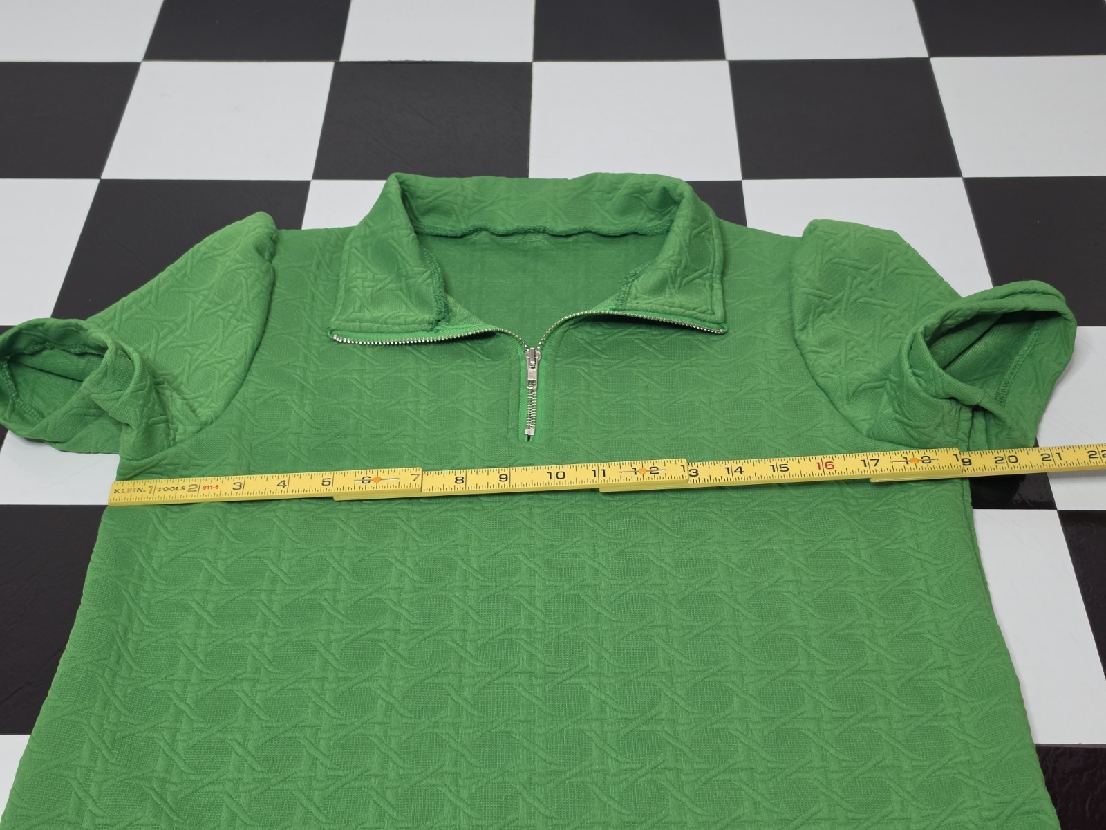 Vintage Handmade Green Textured Mod GoGo Mini Dress Short Sleeve Zip Neck L