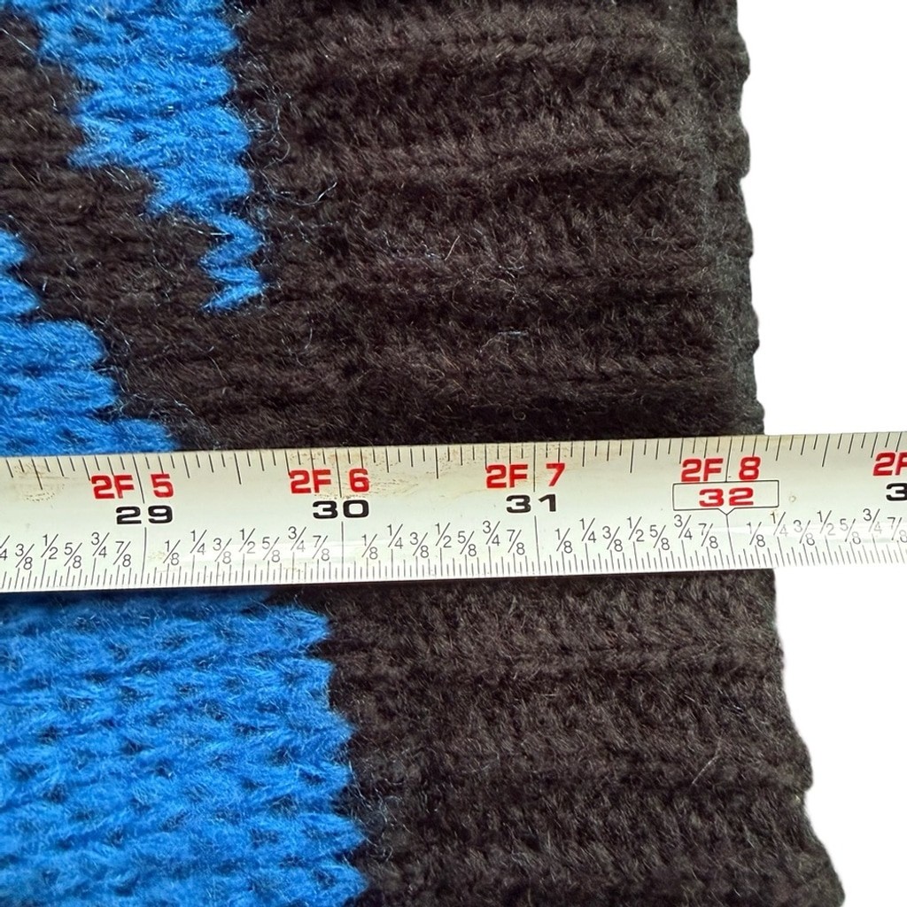 Blue and Black Handknit Zebra Cardigan Sweater Size L XL Y2K Chunky Oversized