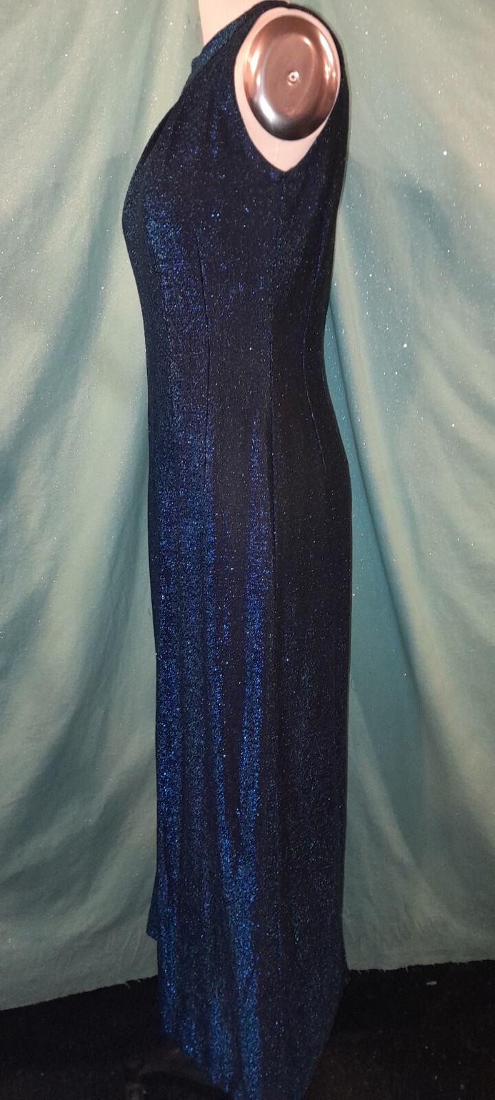 Vtg 60s Sapphire Blue LUREX long Evening Cocktail Party Sheath Dress