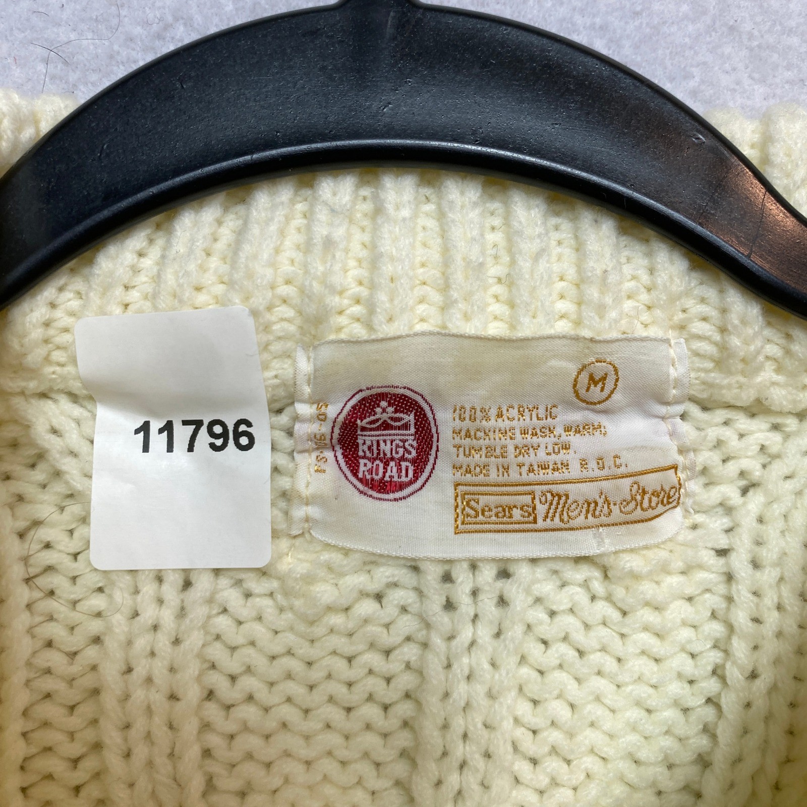 Sears Kings Road Sweater Womens Medium Cream Vintage Crewneck Ivory Cable Knit