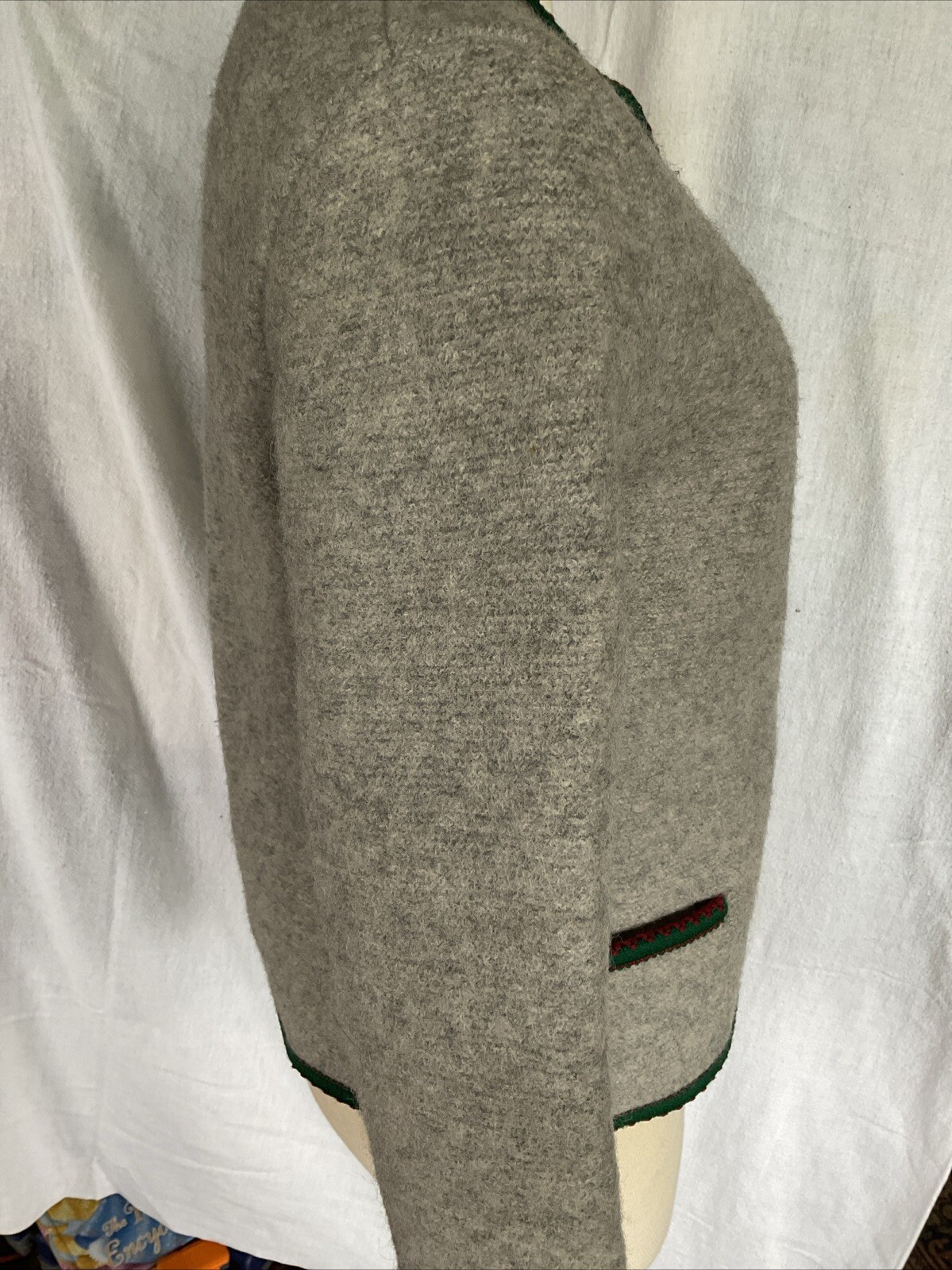 Vintage 1960s Austria Boiled Wool Cardigan Size XS/S Gray Red Green