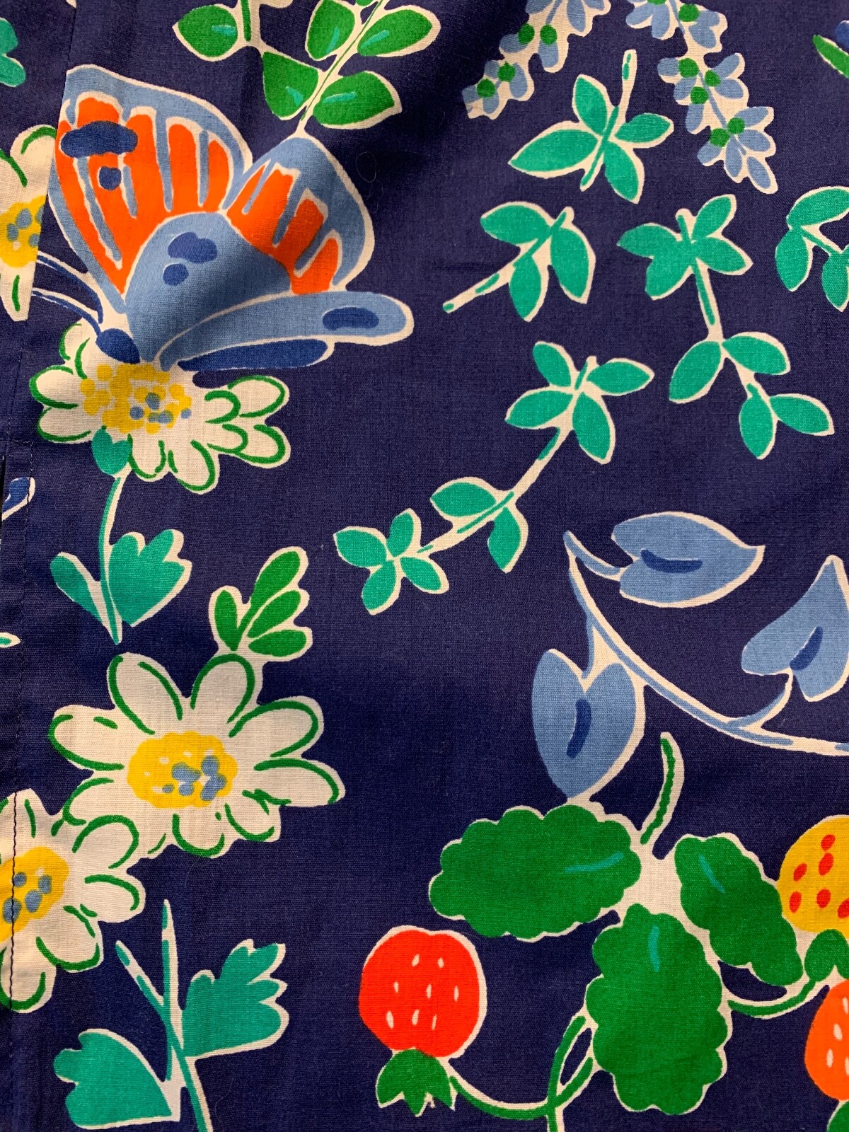 Vintage Barclay Square Skirt Navy Blue with Butterfly Floral Print Size 16 USA