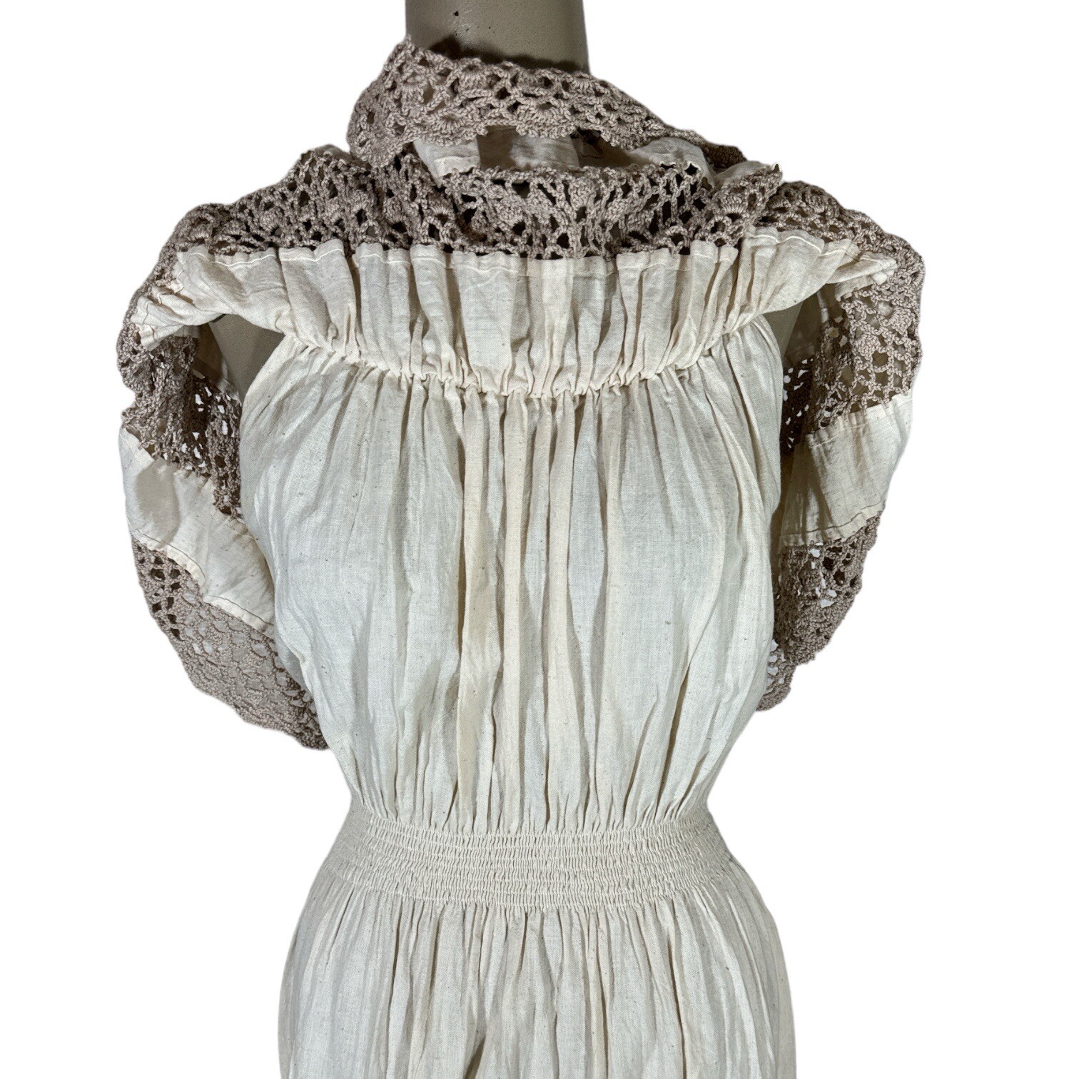 Vintage Monica Richards Boho Mexican Off Shoulder Linen Dress Cottage Ethnic