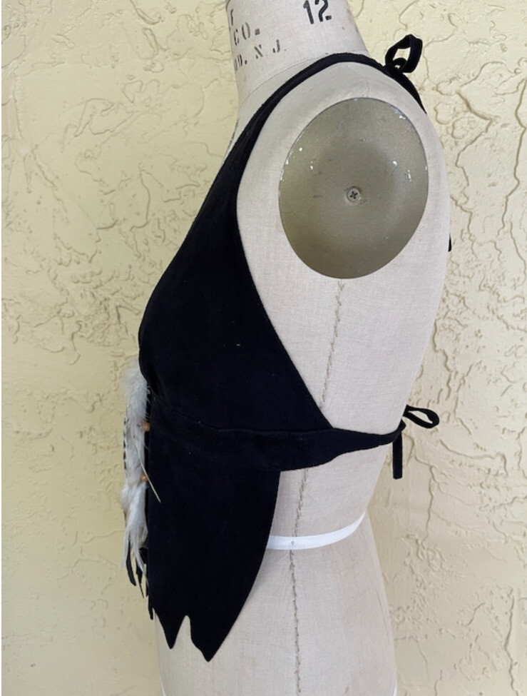 Vintage Halter Top Black Leather Bead Boho Biker Hippie Motorcycle Rock n Roll