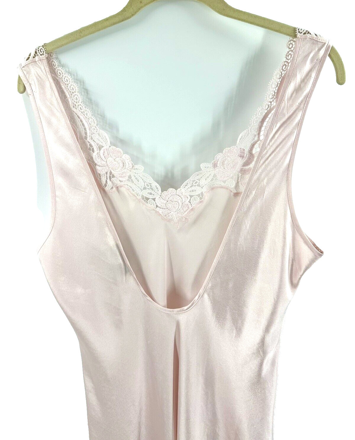 Vintage Valentino Slip Dress Womens Large Satin Maxi Nightgown Lace Ethereal