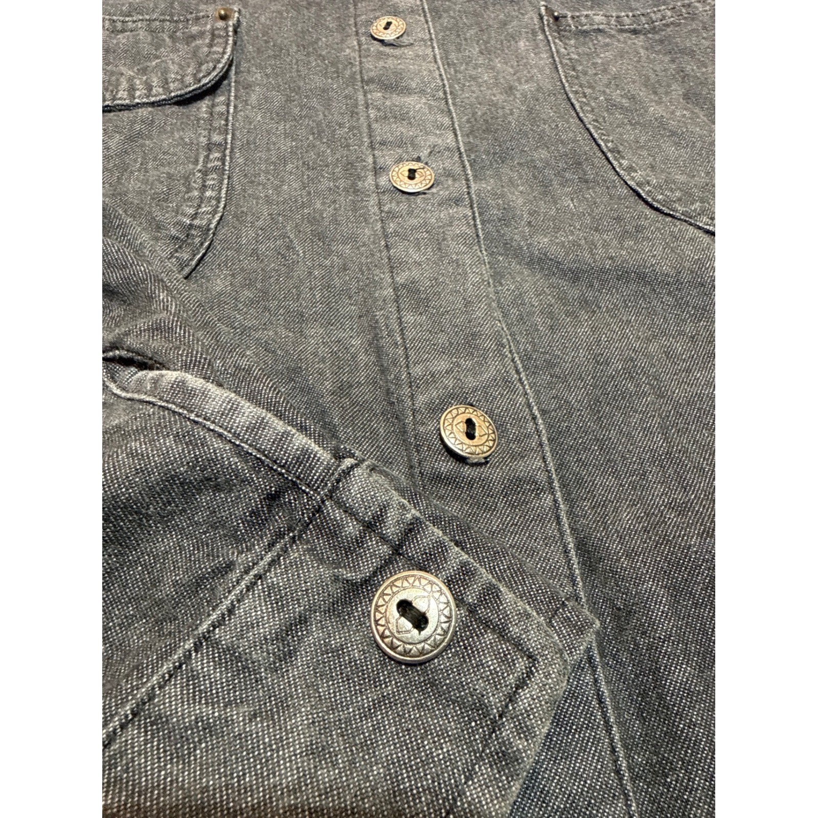 Vintage Dakota Sport Black Denim Button Down Shirt 90s Made in USA Shoulder Pads