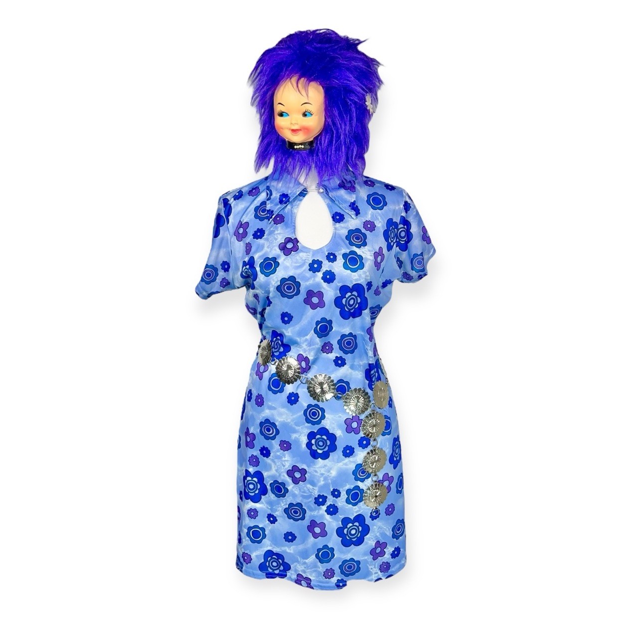 VTG 1990s MINI DRESS CLUB RAVE GRUNGE MOD DISCO HIPPIE PSYCHEDELIC FLOWE G2U