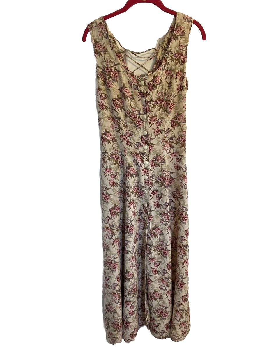 Joni Blair Vtg Late 1980’s Floral Maxi Dress Size 10 Cottagecore Prairie Boho