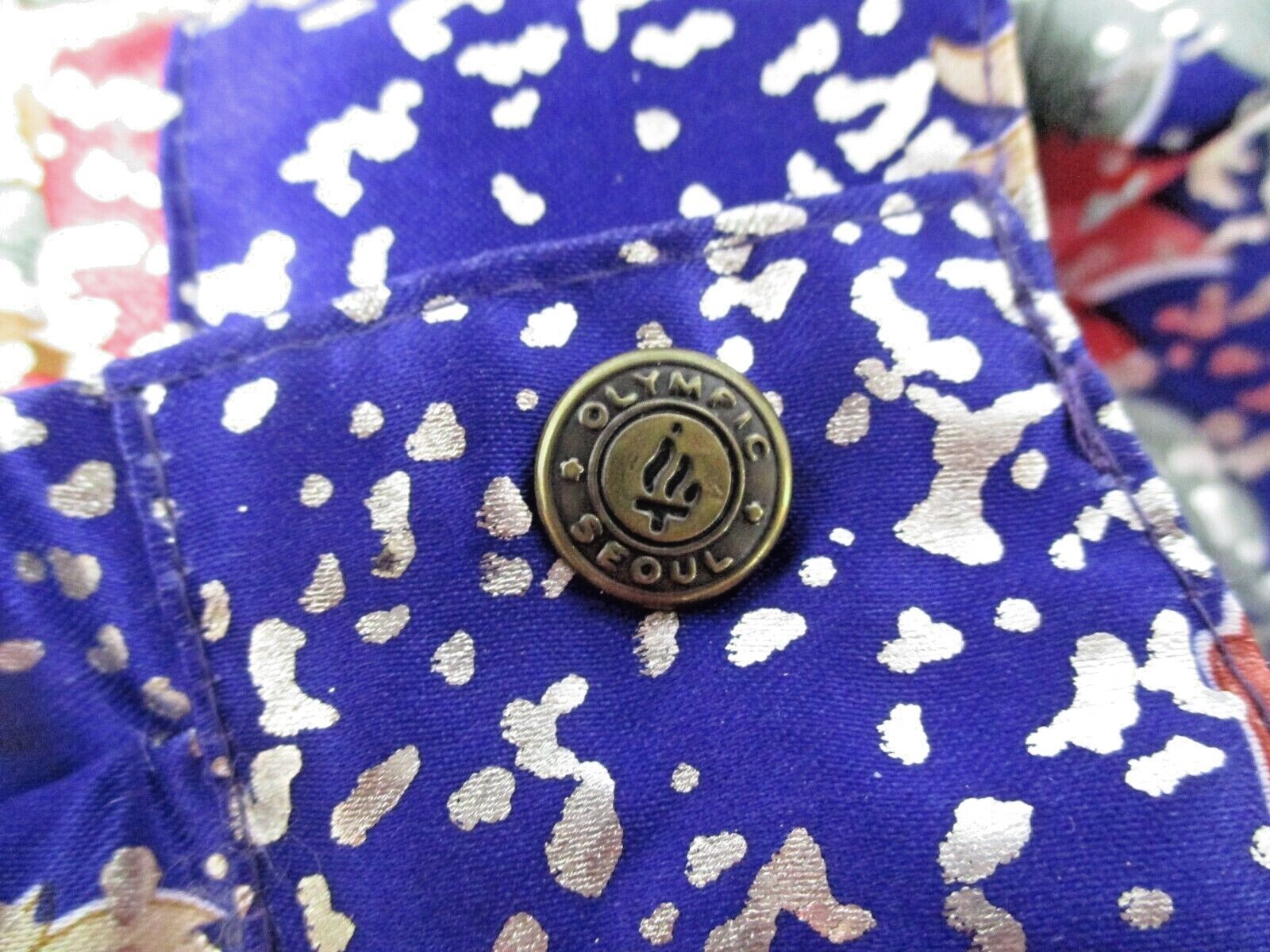 Vintage Purple Satin Jacket Womens Silver Floral Olympic Seoul one size 1980s