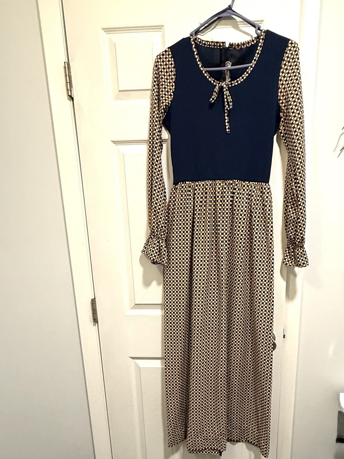 Joseph Magnin Vintage Boho Dress Size 12 Mid-Century Modern Maxi Slit In Back