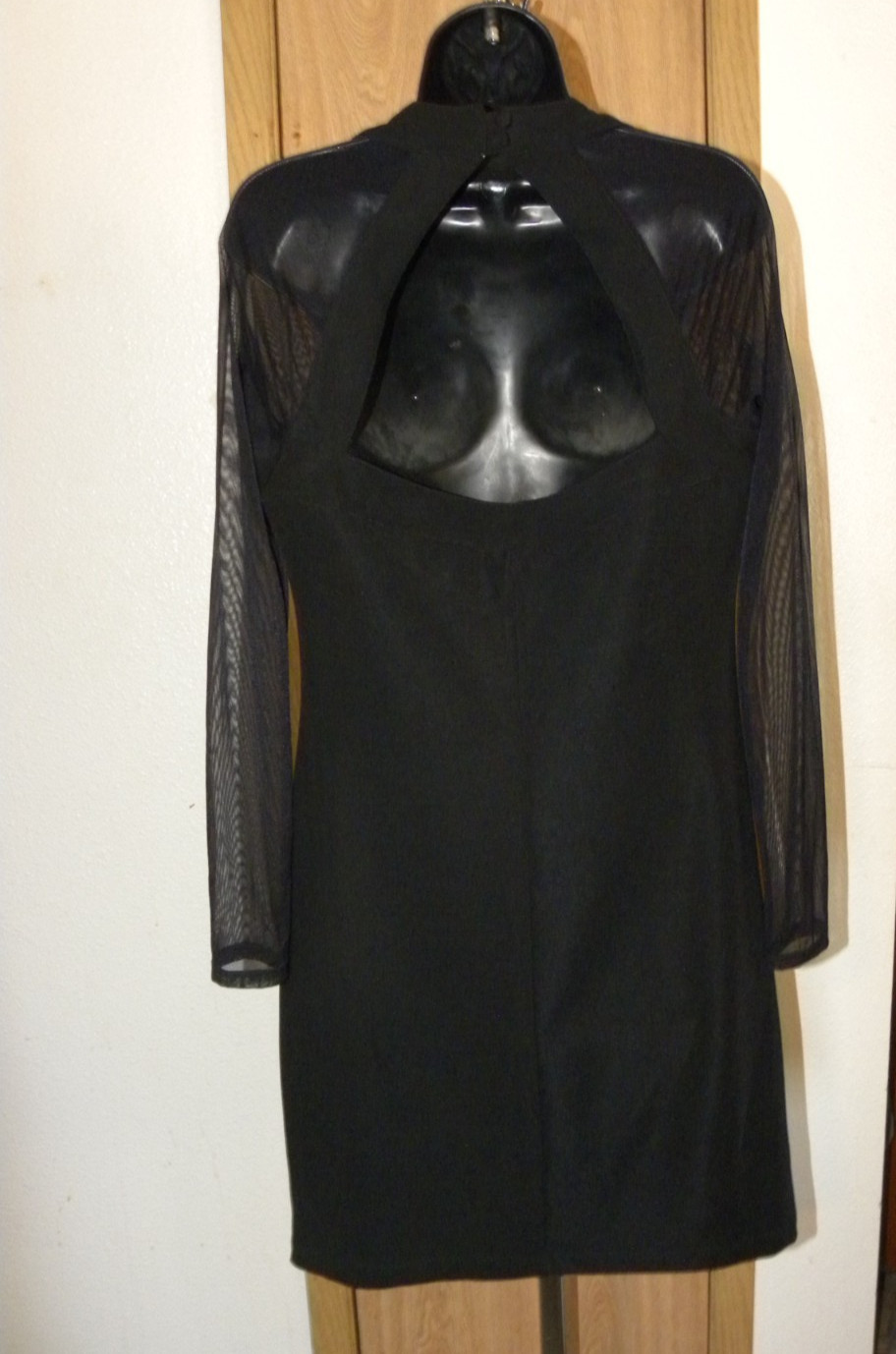 Moda International Black Cut Out back sheer Long sleeve Dress Size Large