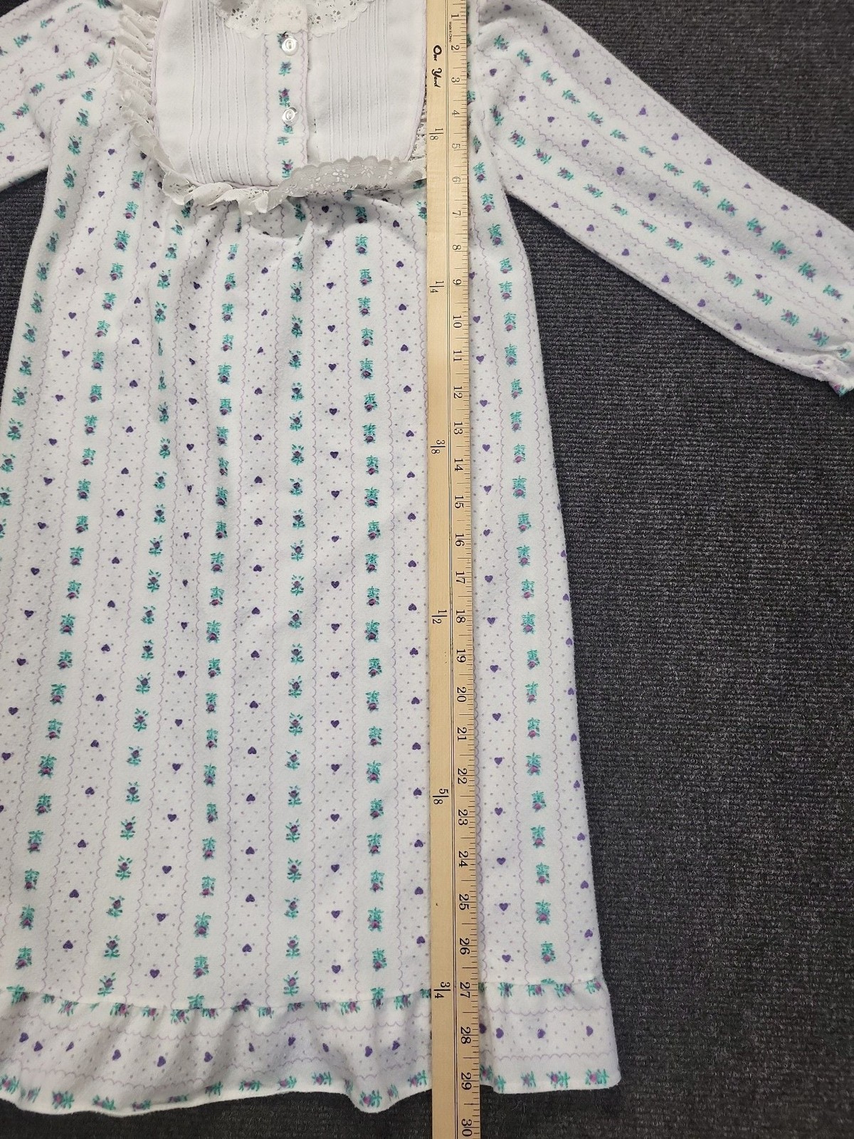 Vintage Girls Floral Lace Trim Nightgown White Purple Green