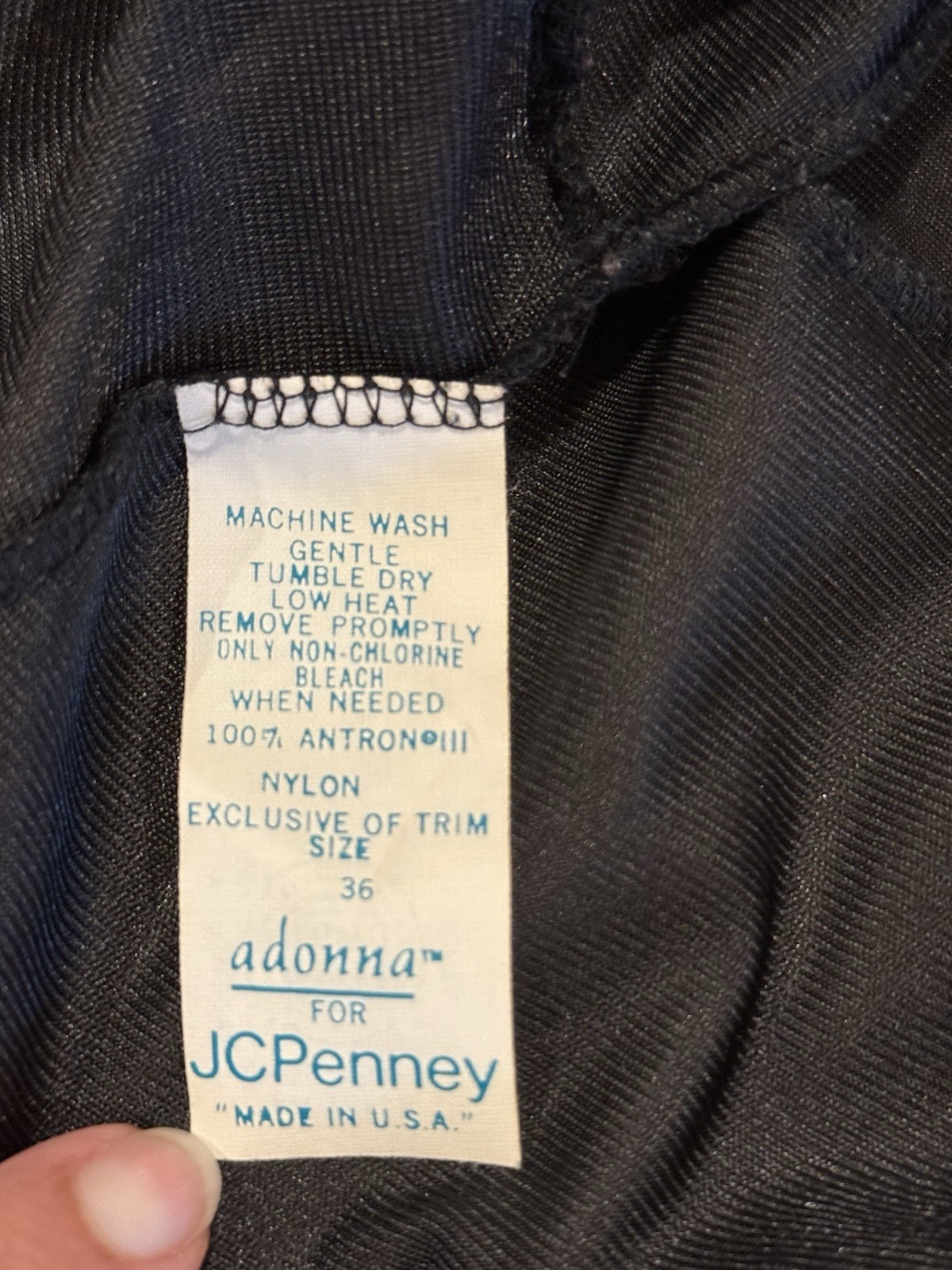Vintage 70s 80s Adonna JCPenney Black Antron Nylon Slip Lace Trim 36 Union Made