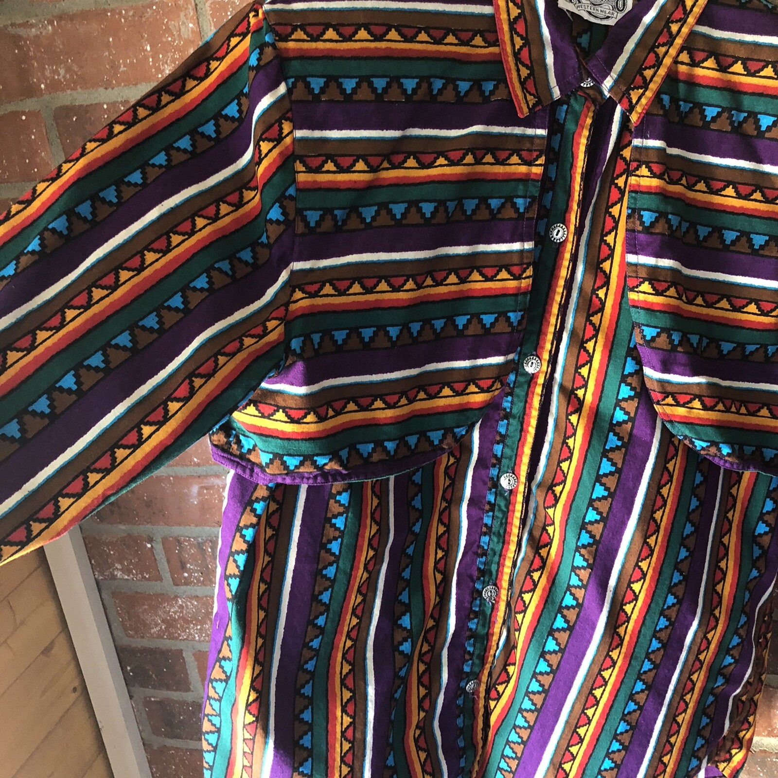 VTG Rodeo Western Wear Women Large Long Sleeve Button Shirt Vest Aztec Southwest