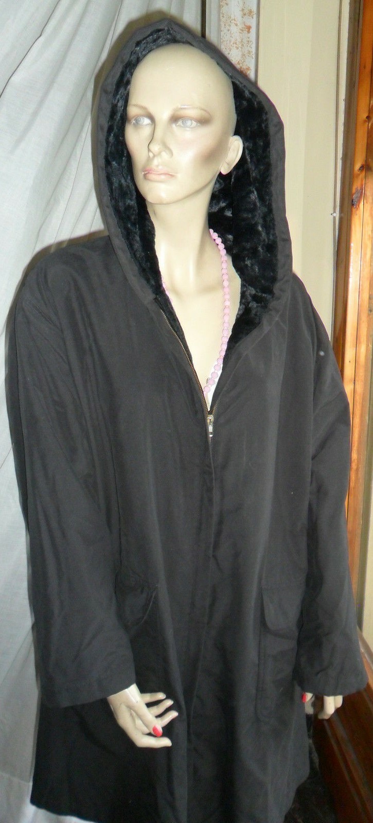 WOMENS ORIGINAL VINTAGE 90s PENNY BLACK JACKET SIZE 44 BLACK HOODED