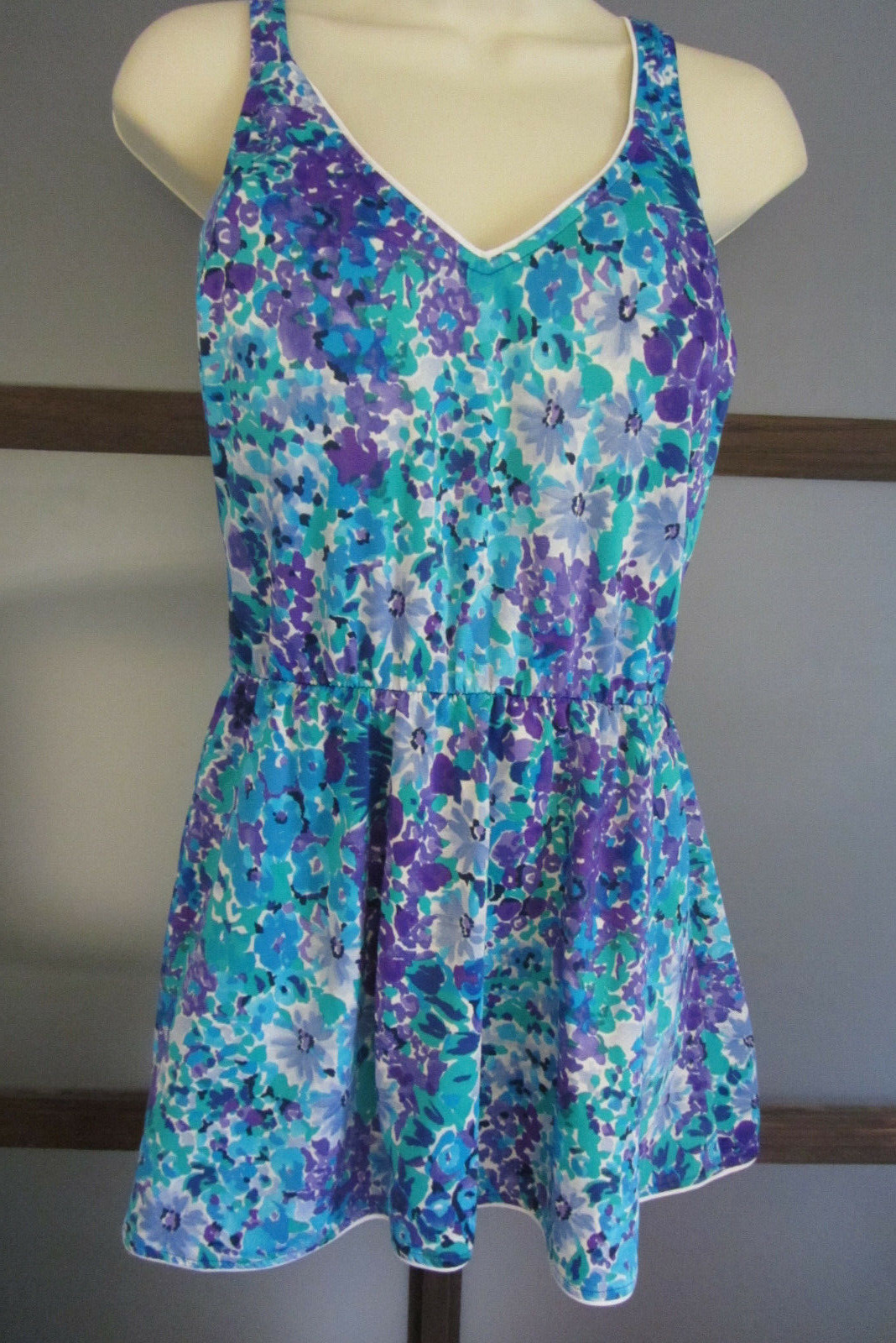 Maxine Of Hollywood Swimdress One Piece Hard Cups S M Retro Vamp Vintage Aqua