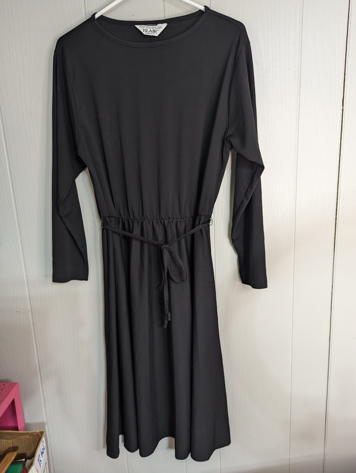Vintage BLAIR Warren PA plain black long sleeve dress M/L see measurements