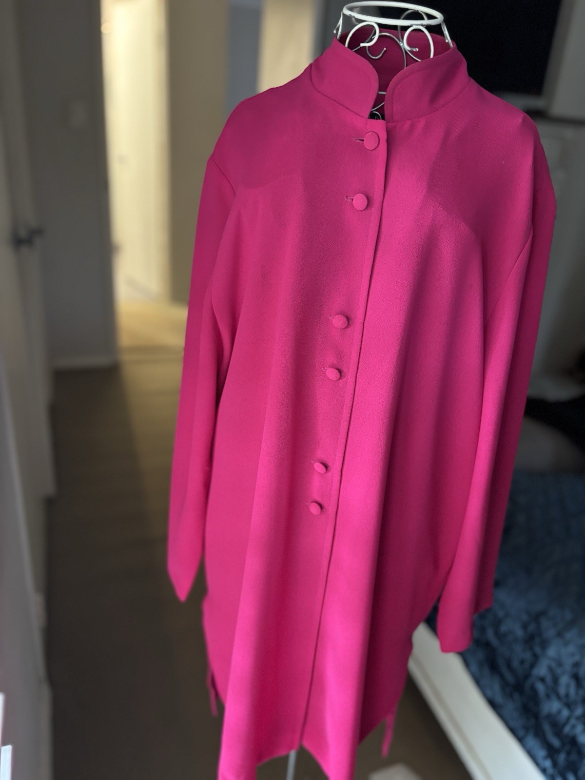 LIZ DAVENPORT Vintage Fuscia Pink Crepe Duster Coat Jacket 10 M