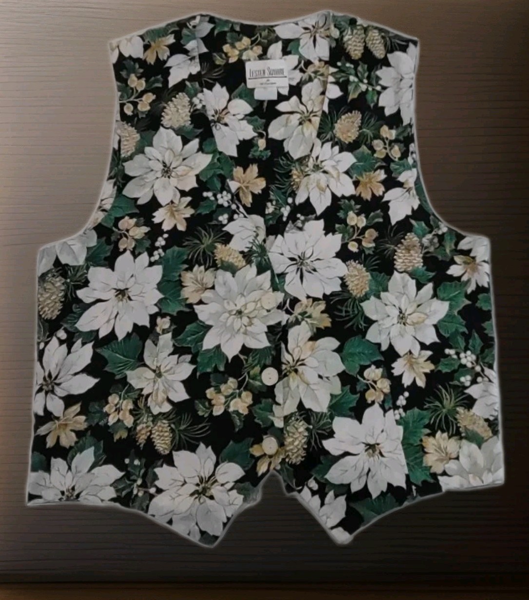 Vintage Lester Square for The Tog Shop Christmas Poinsettia Flower Design Vest M