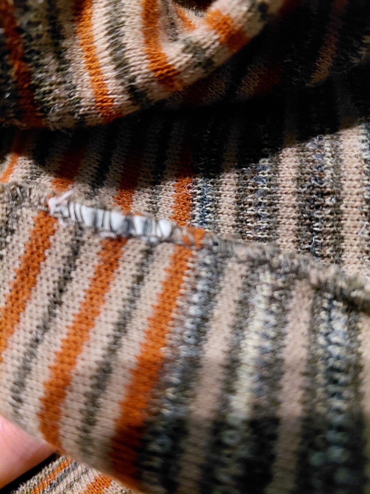 Vintage 1970s Devon Striped Turtleneck Sweater Top Orlon Acrylic Orange Grey Y2K