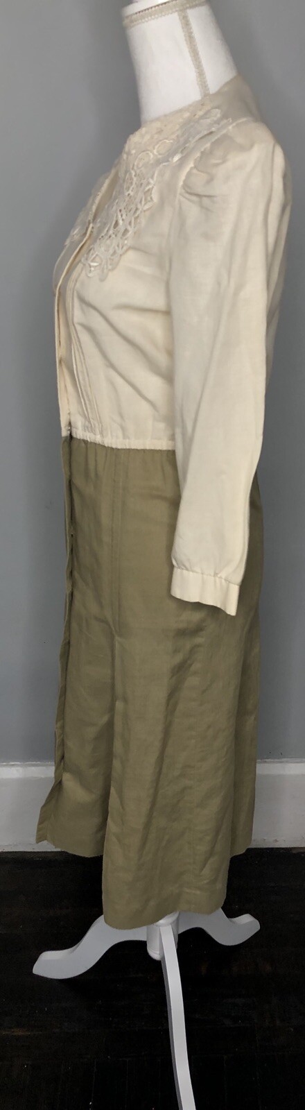Vintage Act 1 Womens 3 4 Modest Dress Lace Collar Button Tone Pleated 1980s 90s
