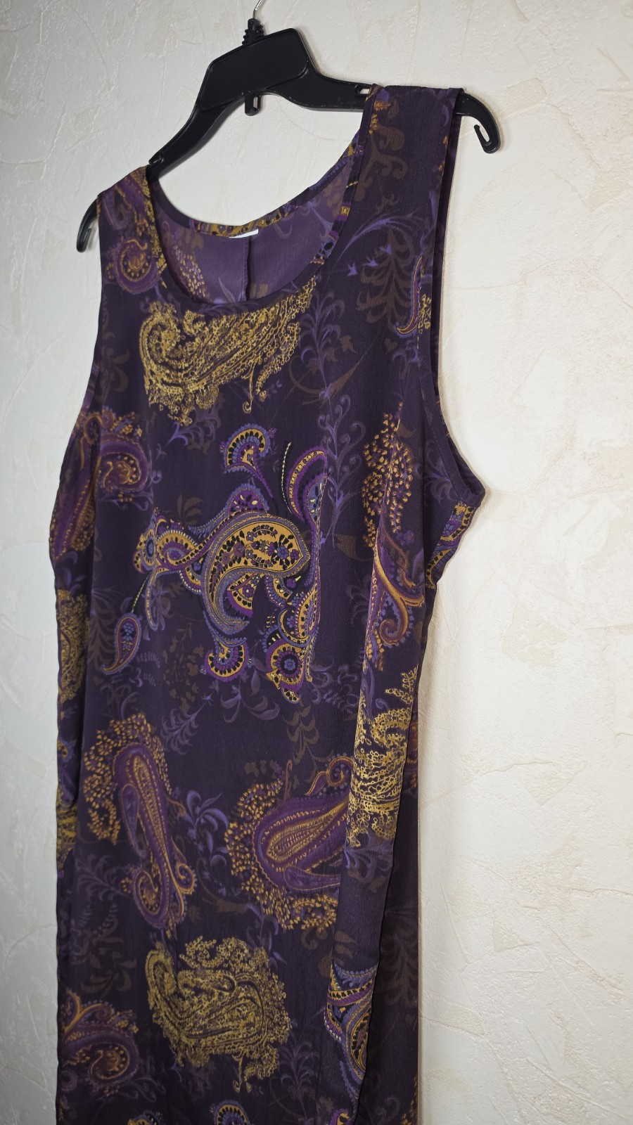 Vtg 90s Purple & Gold Paisley Midi Dress Sleeveless Grunge Whimsigoth Size XL