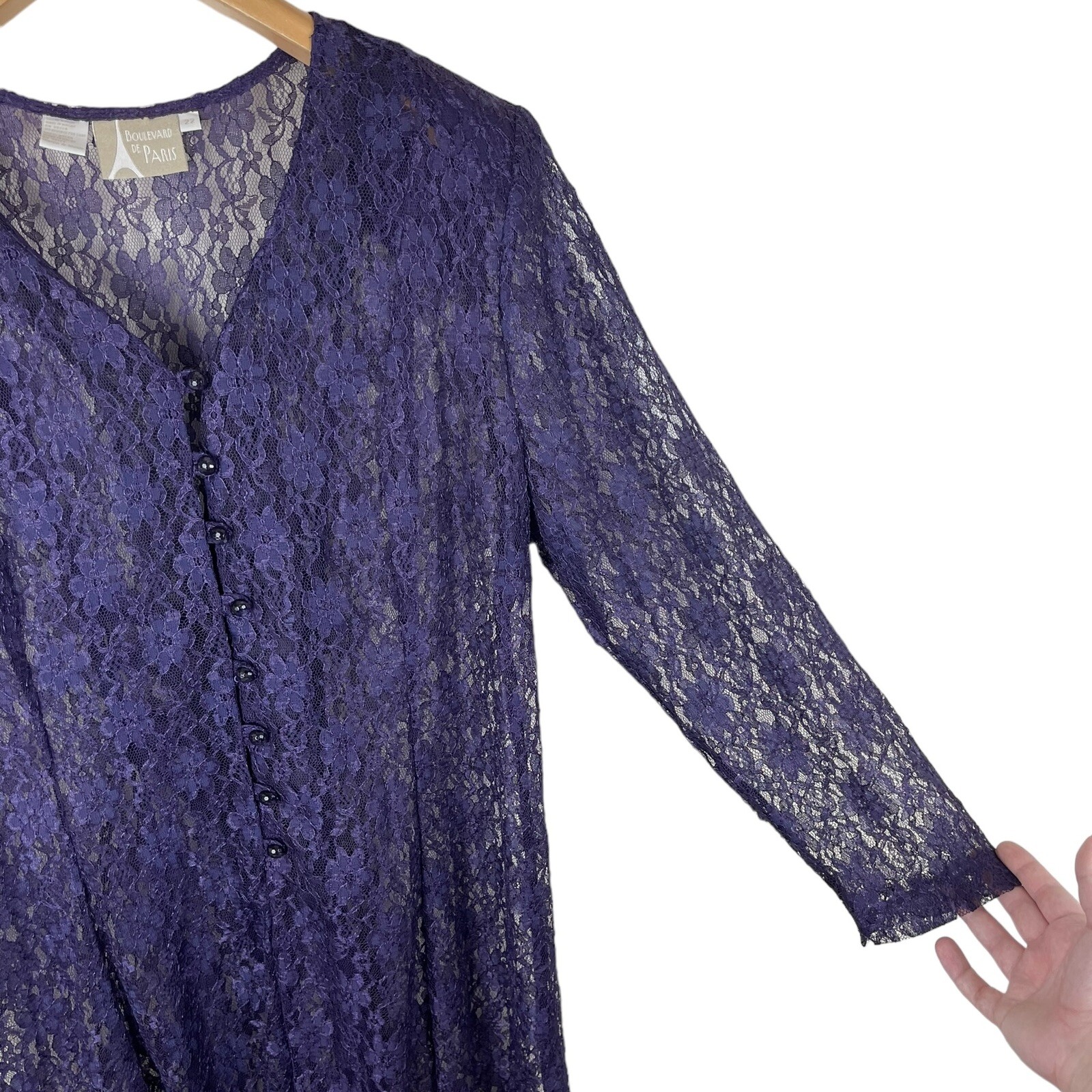 Vintage Boulevard De Paris Purple Floral Sheer Lace Corset Back Dress Whimsigoth