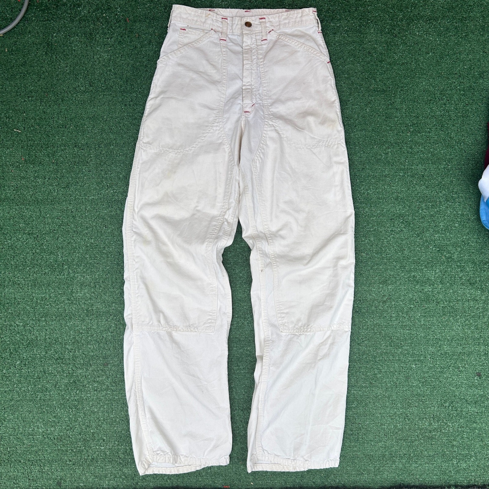 Vintage 60s 70s Carhartt White Double Knee Work Pants Talon 42 Zipper Mens