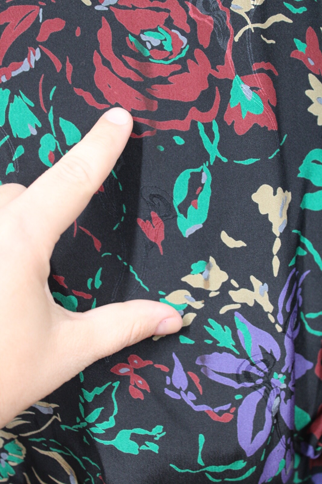 Vtg 80s Francesca of Damon Starington 10 Dark Floral Silk Drop Waist Dress
