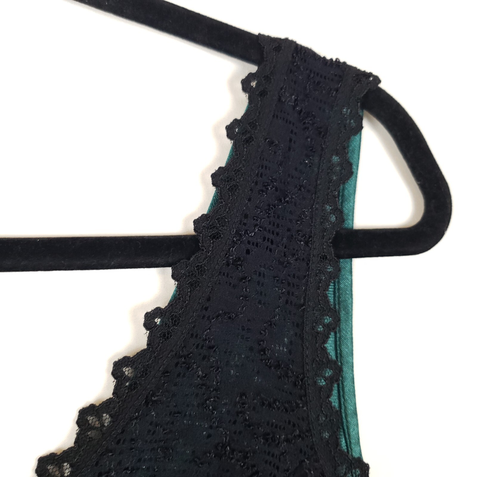 Vintage Nylon Slip Dress Womens XL Hunter Green Lace Trim Unbranded No Tag