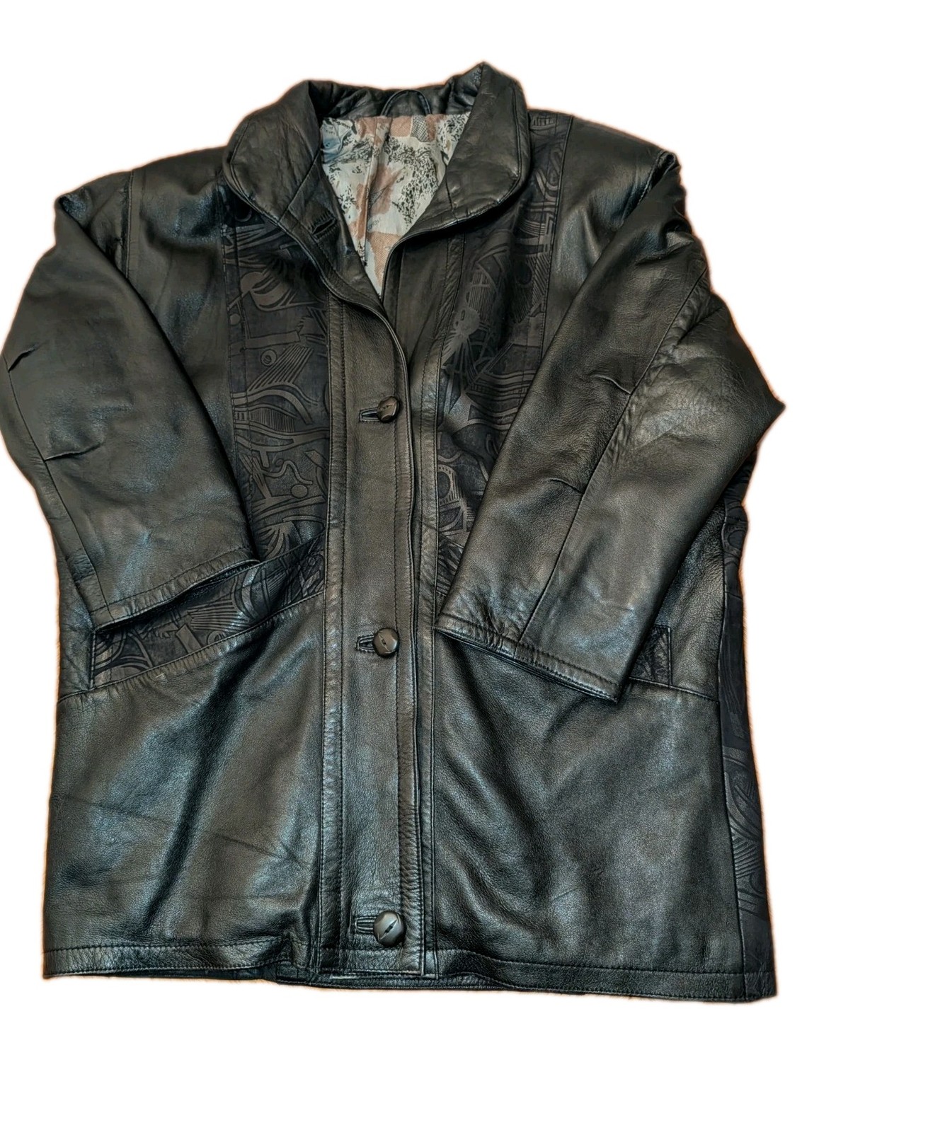 Vintage ’90s Embossed Leather Car Coat German Lambskin Women’s Size L/XL