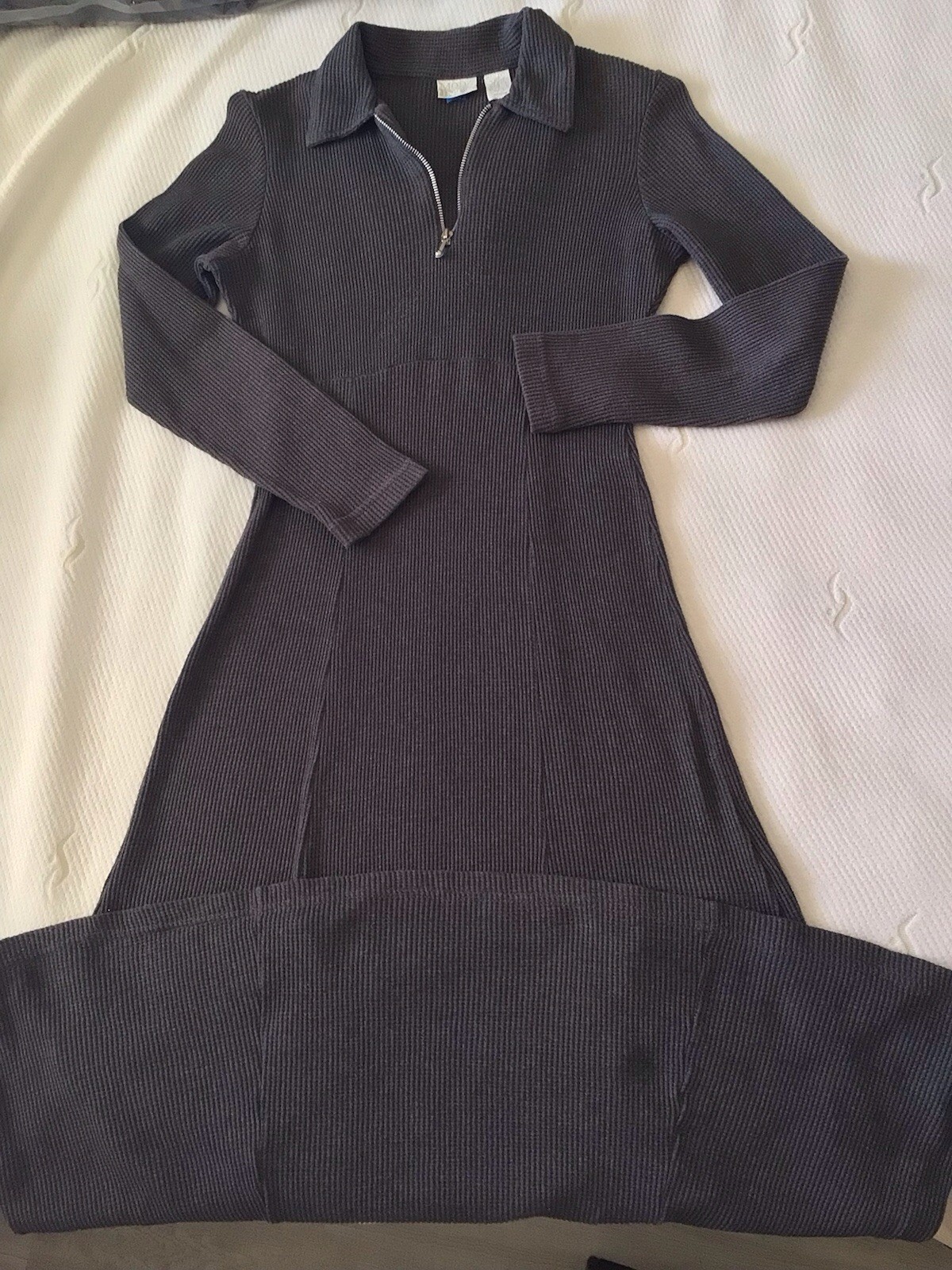 Vtg 90s Y2K Moda Int’l Sz M Ribbed Cotton Blend Maxi Dress Dark Gray Night Out