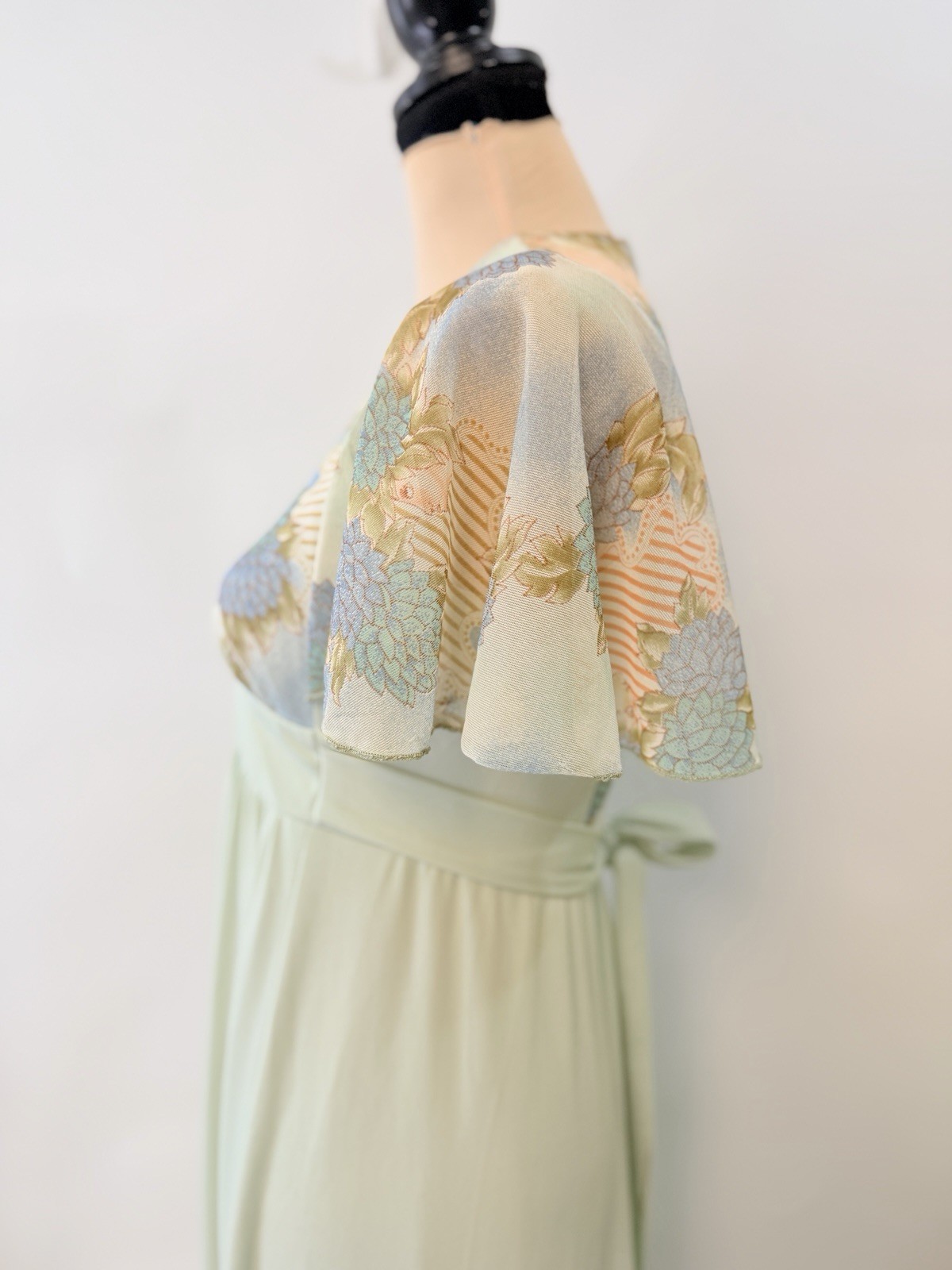 Vintage 70s Angel Sleeve Floral Lady Maxi Jade Green Dress Hippie Small Unique