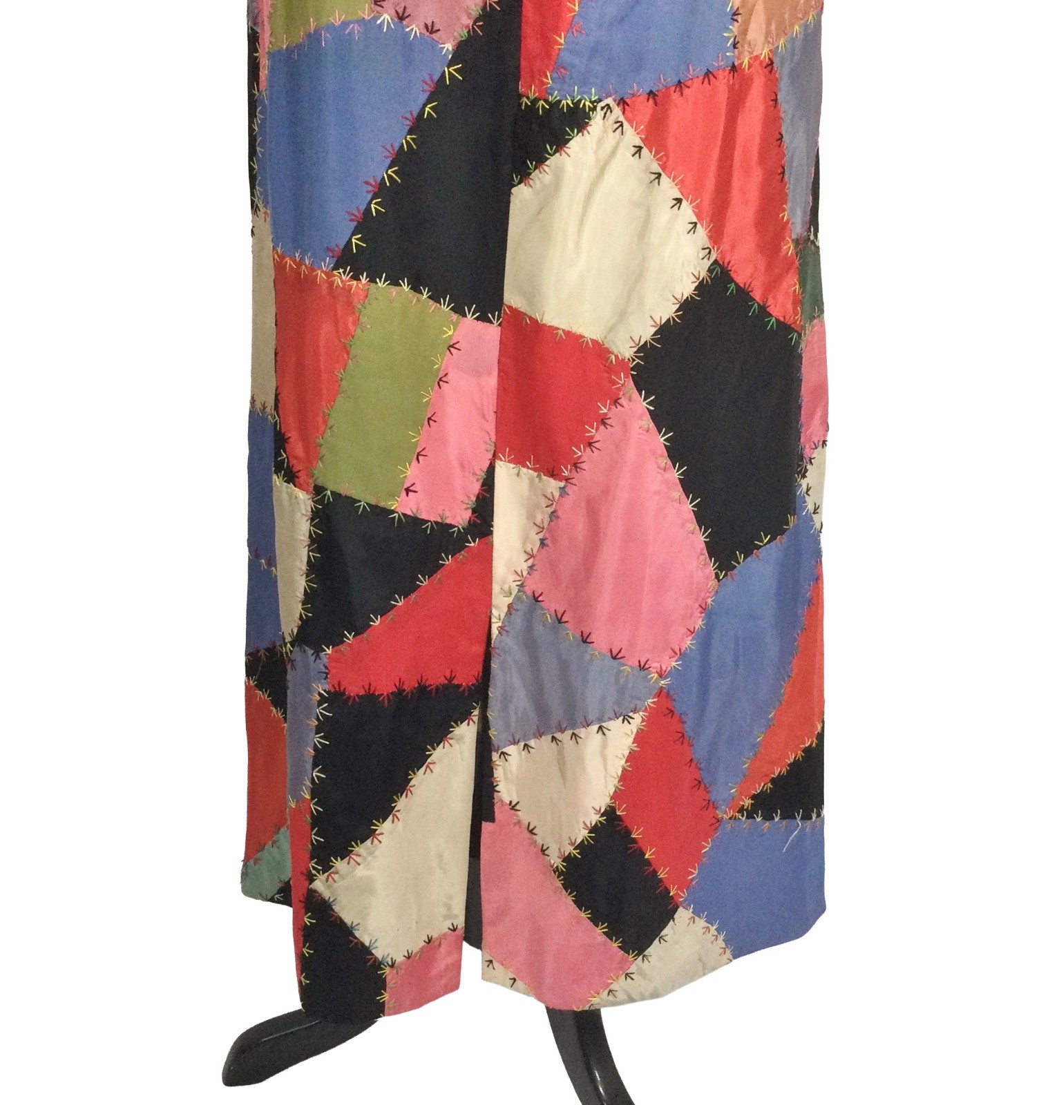 vtg 60S 70S ANTIQUE PATCHWORK CRAZY QUILT EMBROIDERED dress SKIRT 32 cottagecore