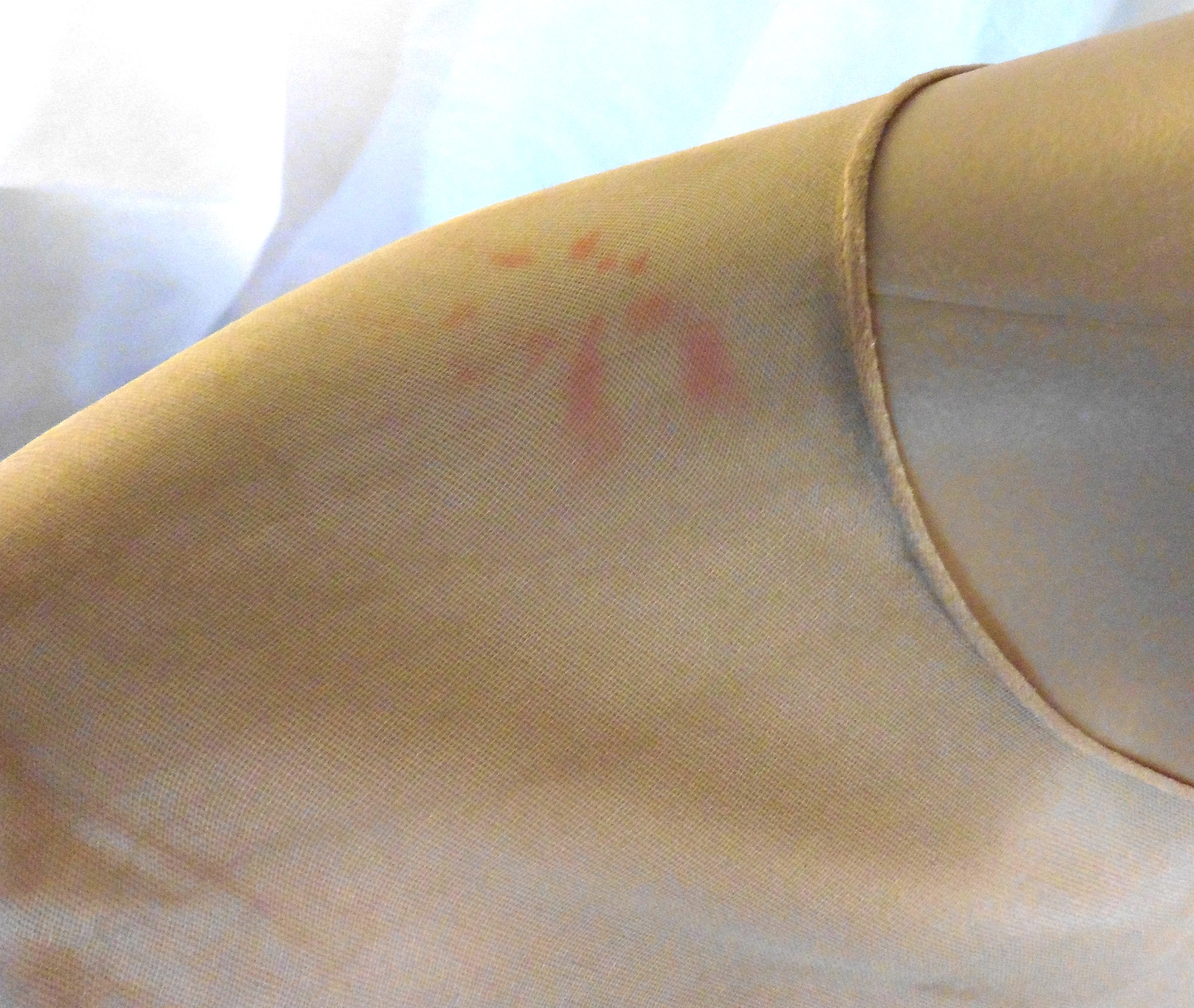 50s Beige Crepe Dress w/ Illusion and (Weird) Beading on Bodice Sz S