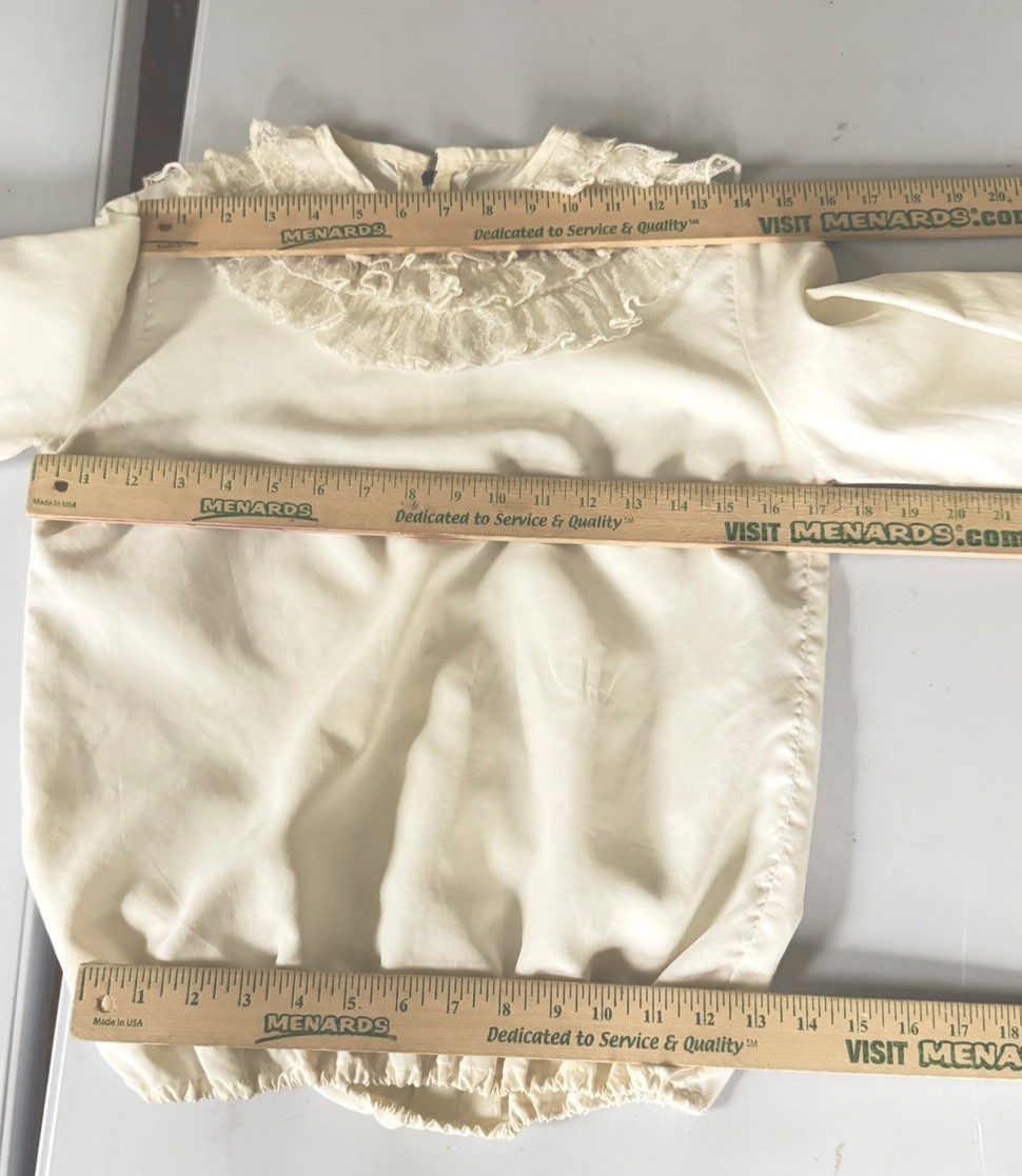 Vtg 60s Victorian Lace Neck Blouse Esta Lynn White Metal Zipper XS/S Cottage
