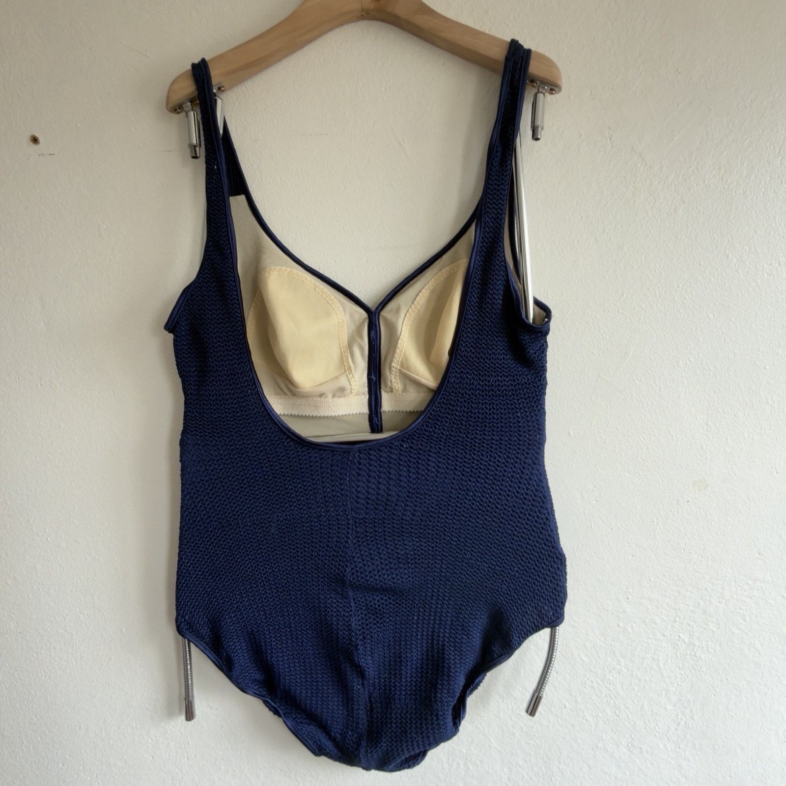 Cole of California Navy Textured One Piece Swimsuit Vintage Button Detail 14