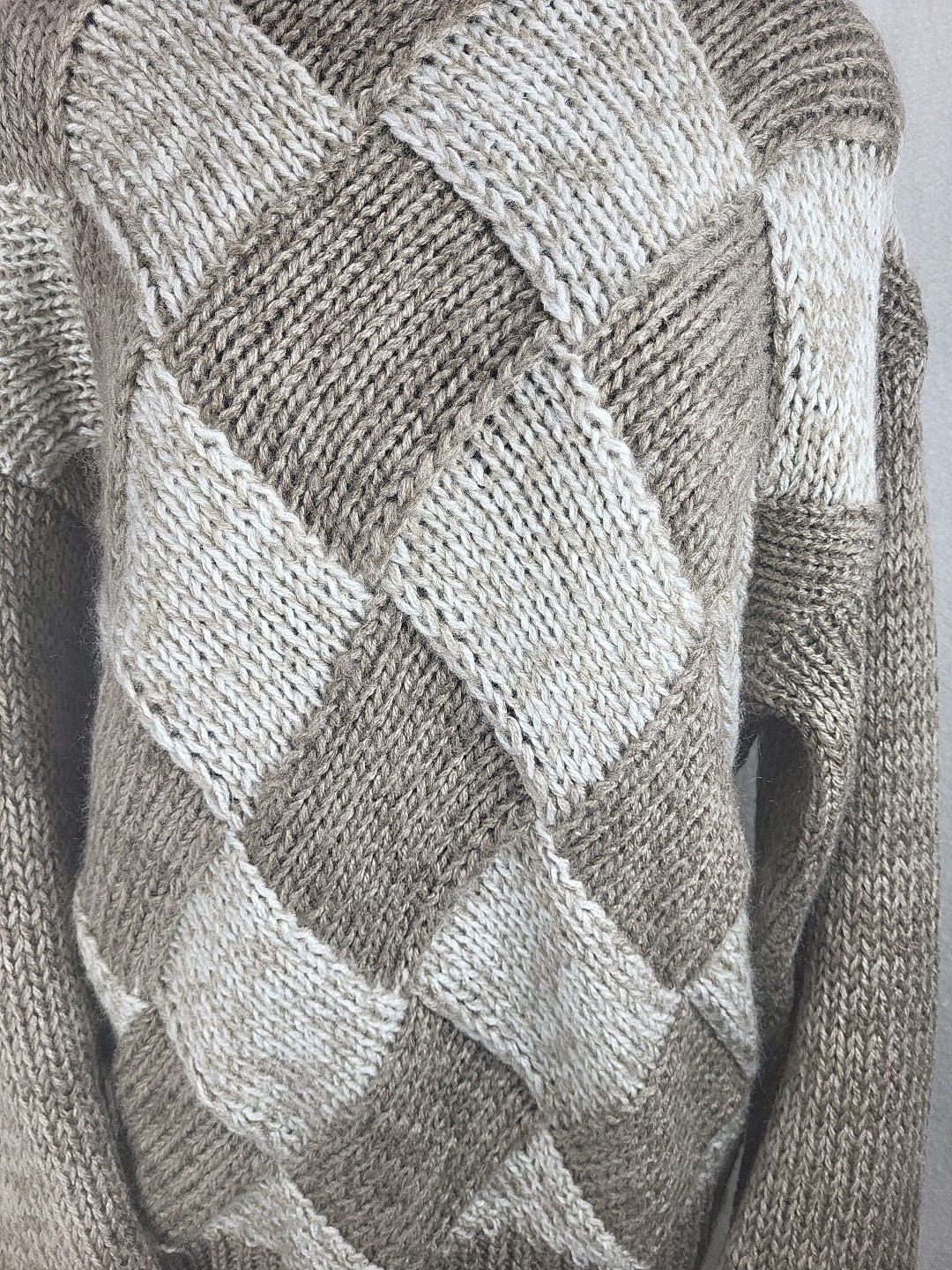 Vintage 80s Forum Sweater Women’s Large Chunky Knit Argyle Cozy Coastal Brown