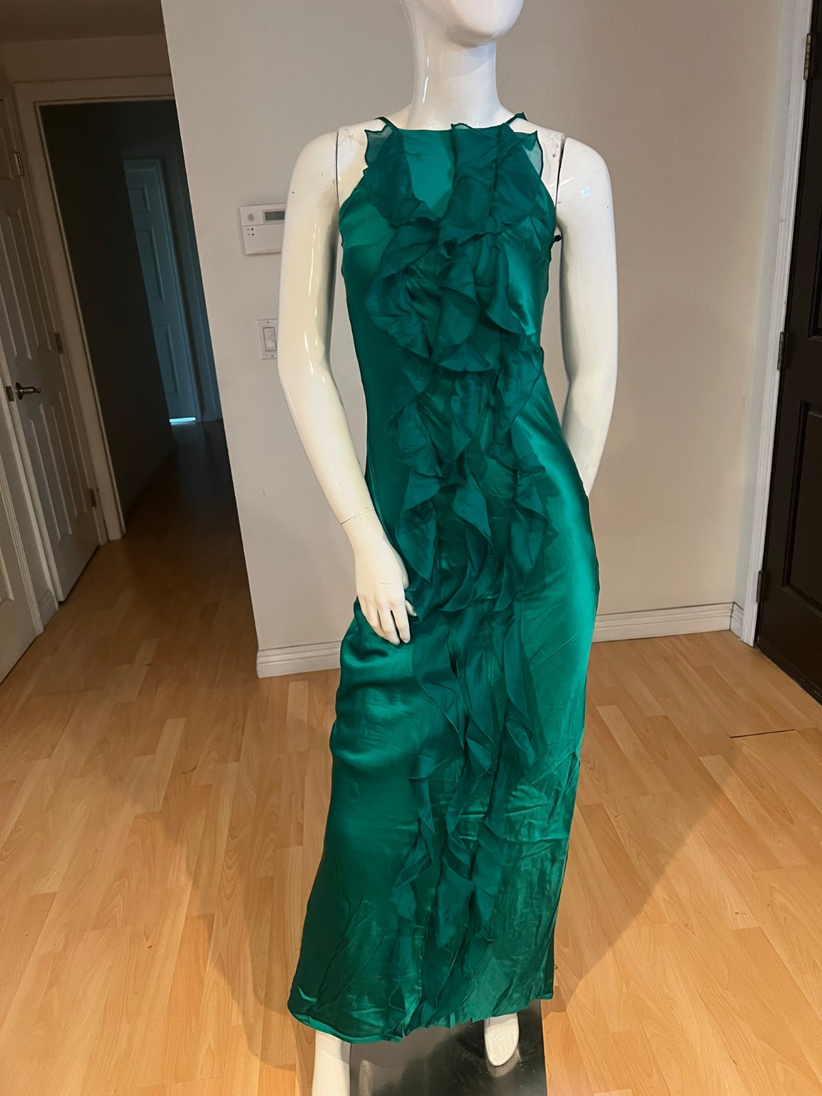 Y2K 90’S VINTAGE MARIA BIANCA NERO RUFFLE SILK SPANDEX DRESS SZ XSMALL