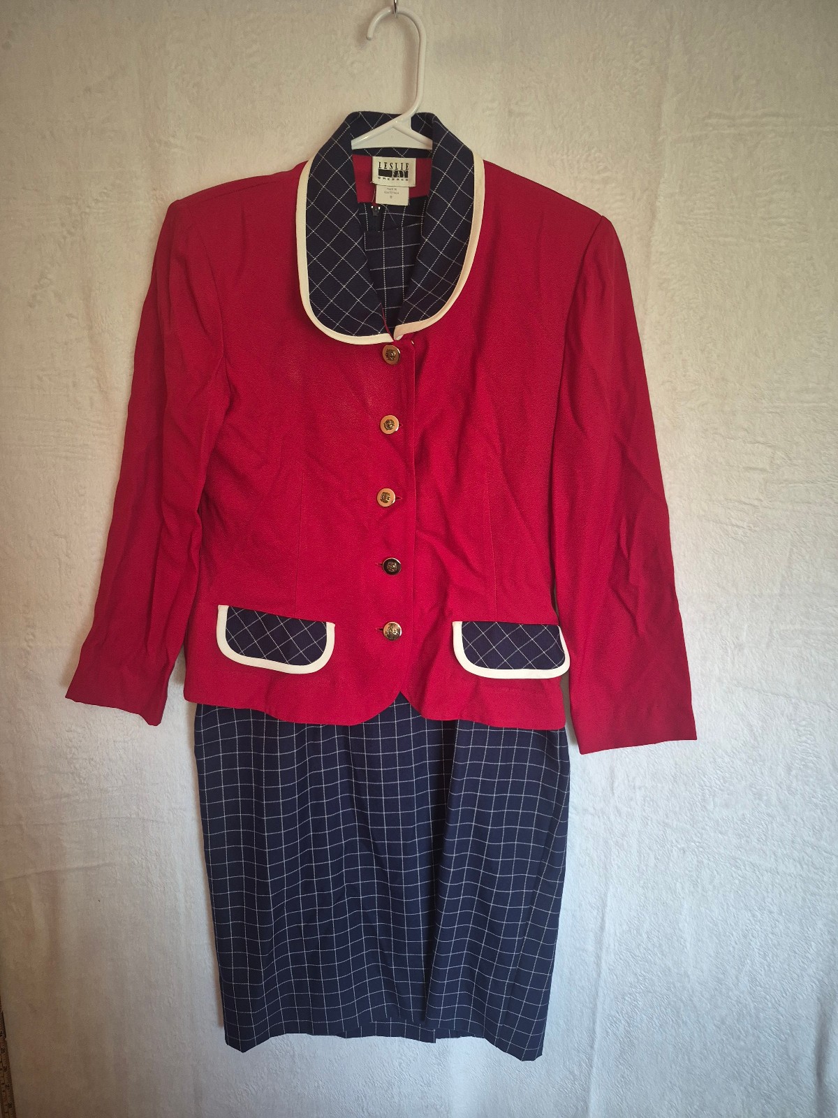 Vintage Leslie Fay Dress Suit Set Blazer Sz 8 Preppy 80s Old Money Retro