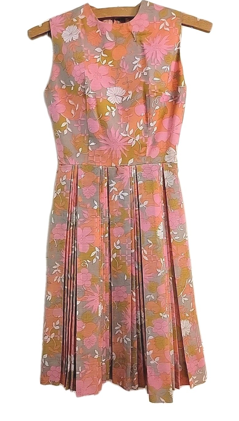 Vintage 1960’s Pink Grey Orange White Mini Summer Sundress Small XS