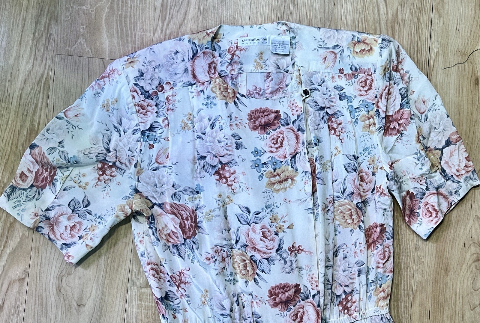 Vintage Liz Claiborne Pleated Floral A-Line Dress Size 10 Button Front Prairie
