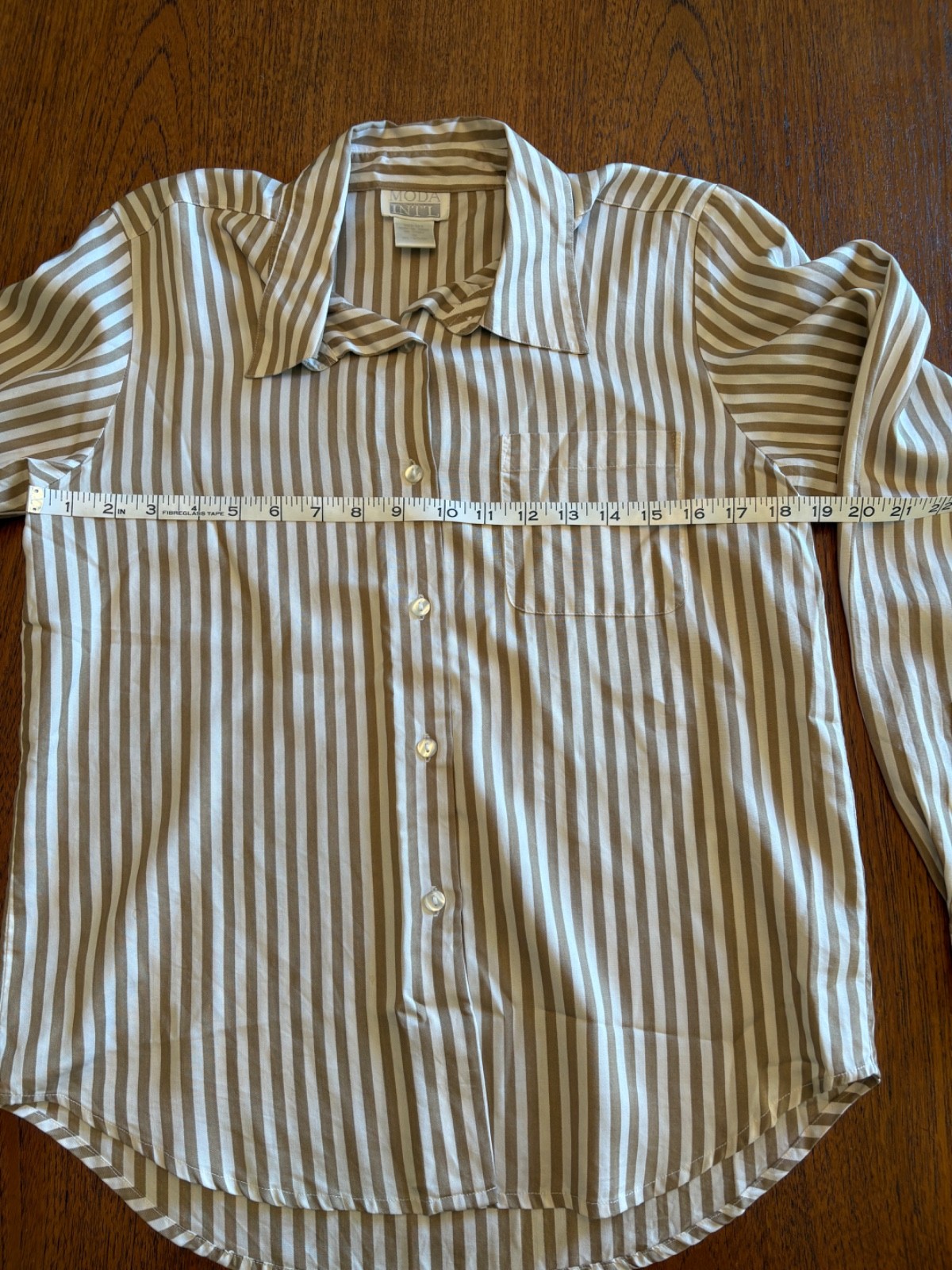 Vintage 1990s Silk Nude Striped Button Down Blouse M Sleek Minimalist Polished
