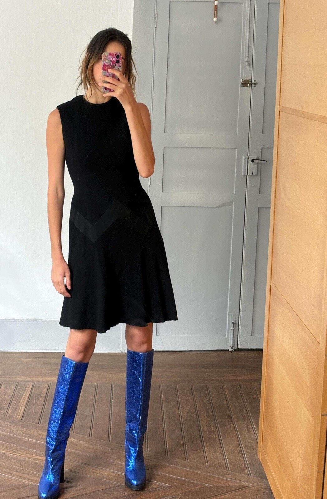Vintage black mini dress, Luxury feminine fit