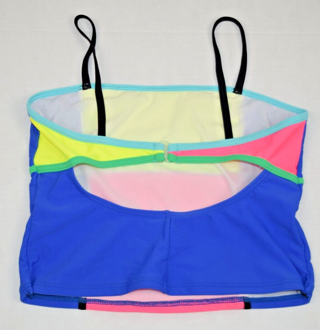 VTG Swimsuit Tank Top Gossip Girl Size S/M 90s Neon Mondrian Pink Yellow Blue
