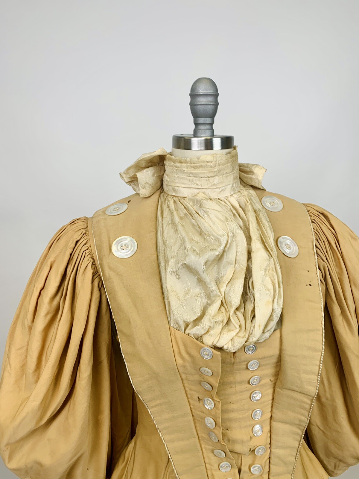 Antique Victorian 1890s Bodice & Skirt Set Tan Silk Leg of Mutton Sleeve AS IS